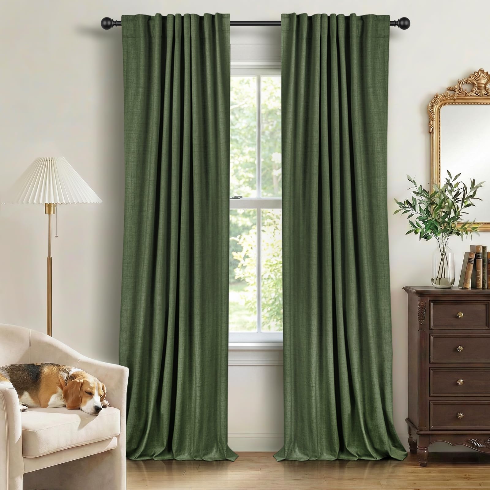 100% Blackout Shield Linen Blackout Curtains for Bedroom 90 Inches Long, Back Tab/Rod Pocket Living Room Drapes, Thermal Insulated Blackout Curtains 2 Panels Set, 50" W x 90" L,Cream
