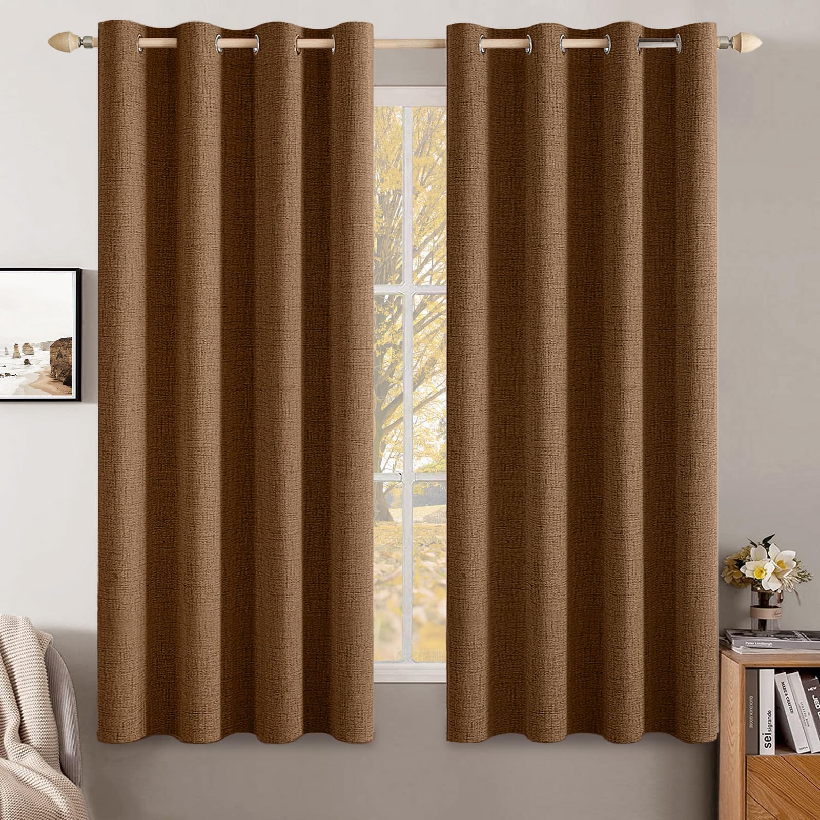 MIULEE Linen Texture Curtains for Bedroom Solid 100% Blackout Thermal Insulated Dusty Blue Curtains Grommet Room Darkening Drapes Luxury Decor for Living Room Nursery 52x84 Inch (2 Panels)