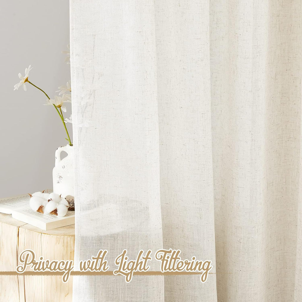 NICETOWN 120 inch Curtains Linen Blend for Bedroom, Rod Pocket & Back Tab Natural Linen Burlap Semi Sheer Window Treatments Privacy with Light Filtering for Living Room, W52 x L120, 2 Panels