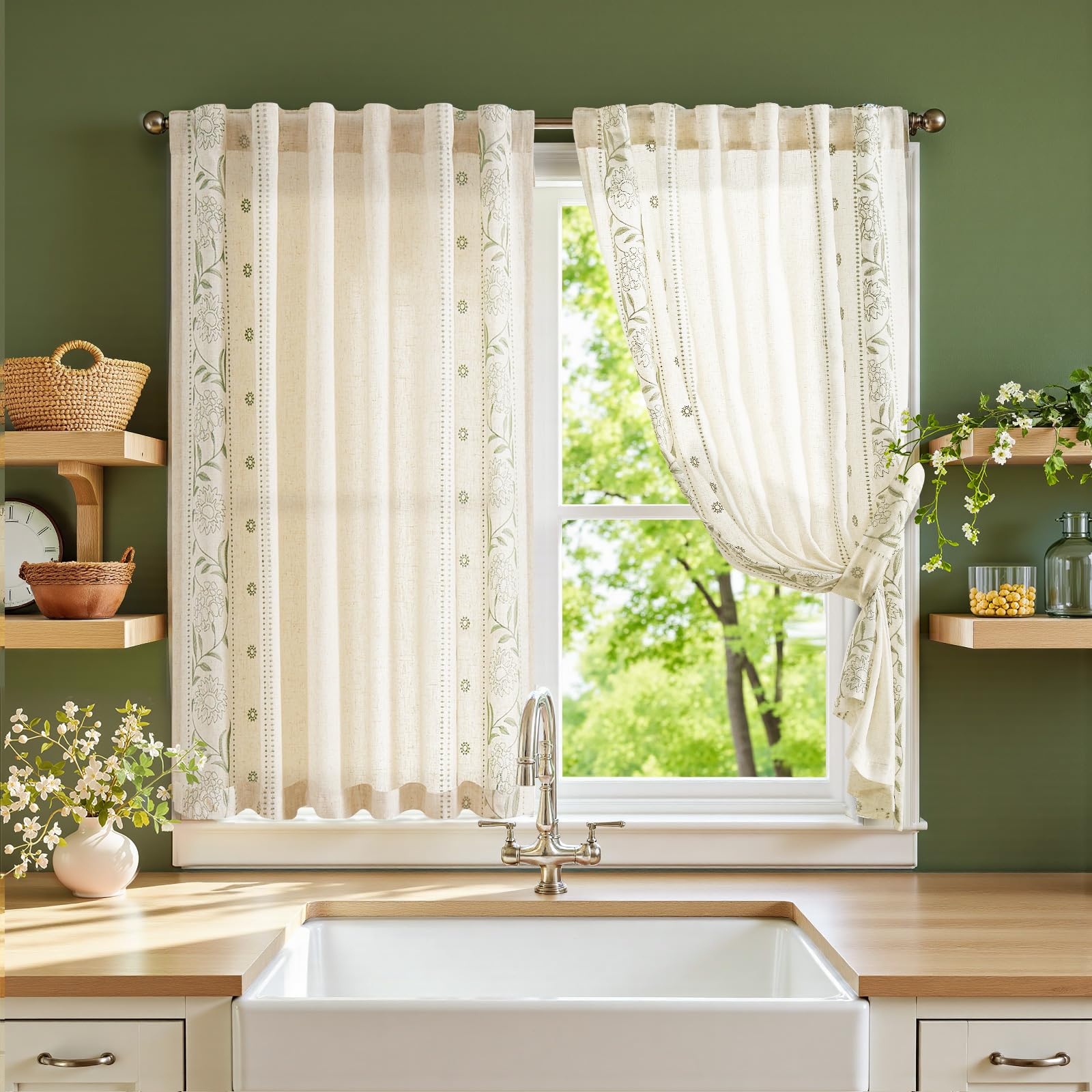 jinchan Winslow Linen Curtains for Bedroom 84 Inches Length Embroidered Bordered Floral Curtains for Living Room Farmhouse Decor Light Filtering Window Treatments Ivory on Beige Drapes 2 Panels