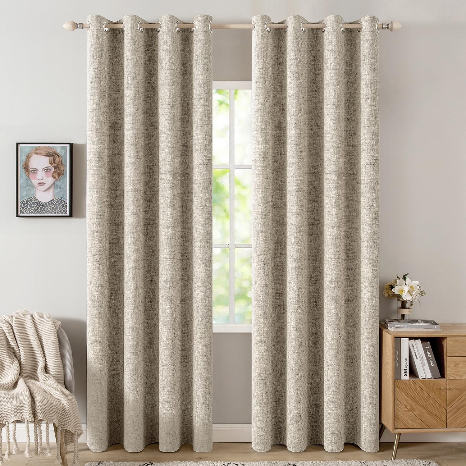 MIULEE Linen Texture Curtains for Bedroom Solid 100% Blackout Thermal Insulated Dusty Blue Curtains Grommet Room Darkening Drapes Luxury Decor for Living Room Nursery 52x84 Inch (2 Panels)