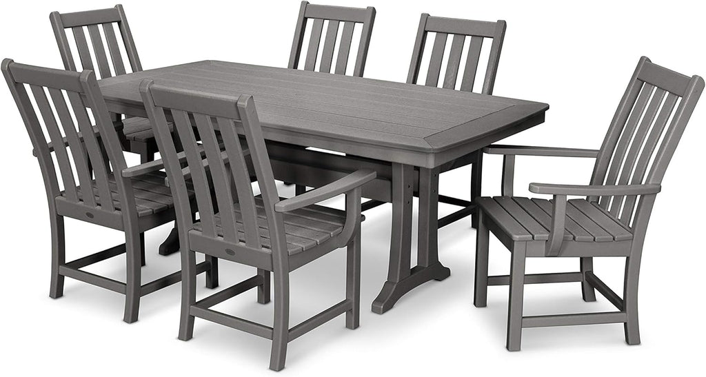 Polywood Vineyard 7-Piece Outdoor Dining Set - Slate Grey HDPE Composite Patio Furniture Set with Table and 6 Chairs for Deck, Garden, Backyard