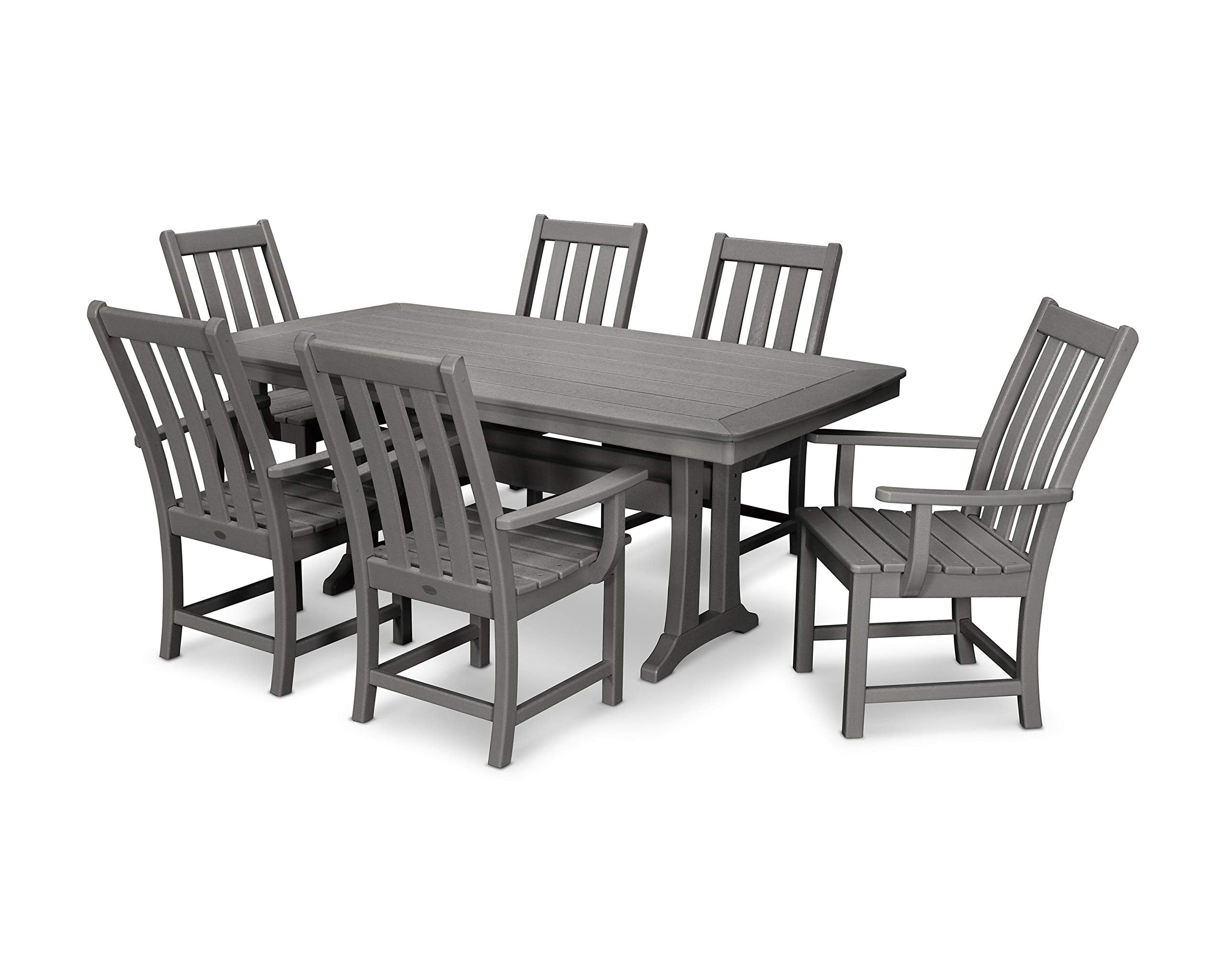 Polywood Vineyard 7-Piece Outdoor Dining Set - Slate Grey HDPE Composite Patio Furniture Set with Table and 6 Chairs for Deck, Garden, Backyard