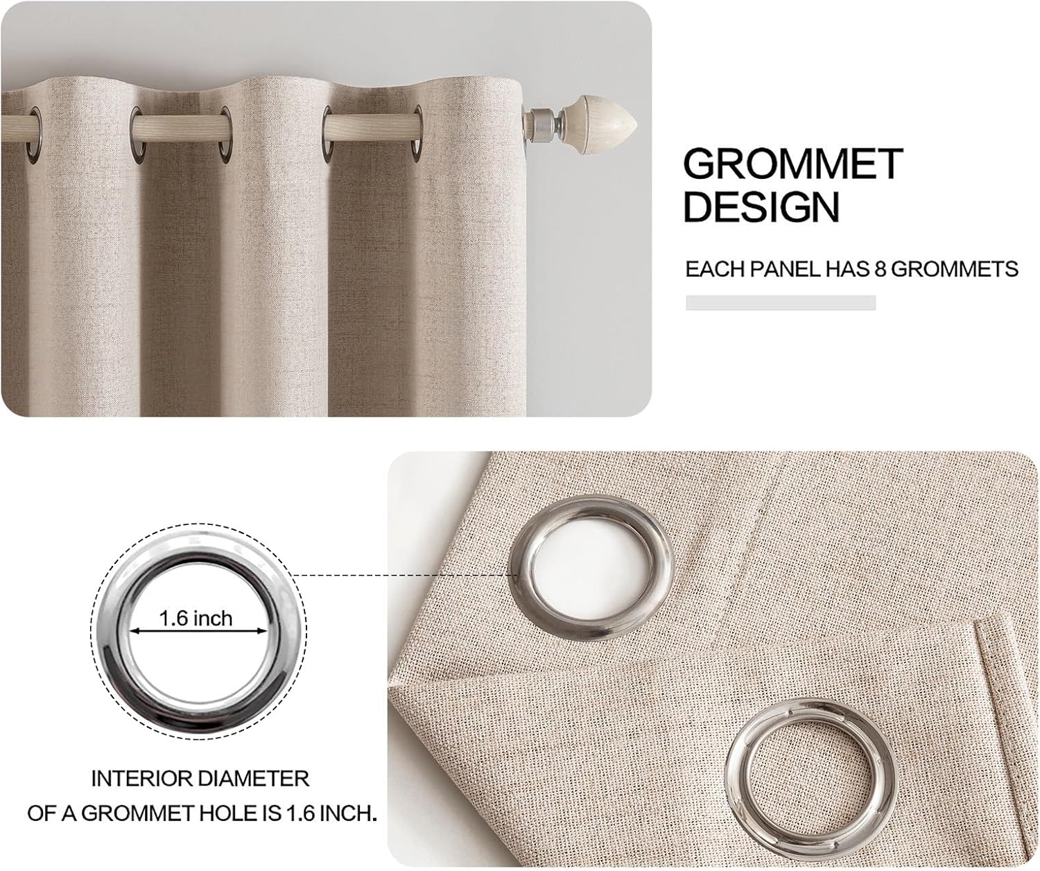 MIULEE 100% Blackout Linen Textured Curtains for Bedroom Solid Thermal Insulated Natural Beige Grommet Room Darkening Curtains & Drapes Luxury Decor for Living Room Nursery 52 x 96 Inch (2 Panels)