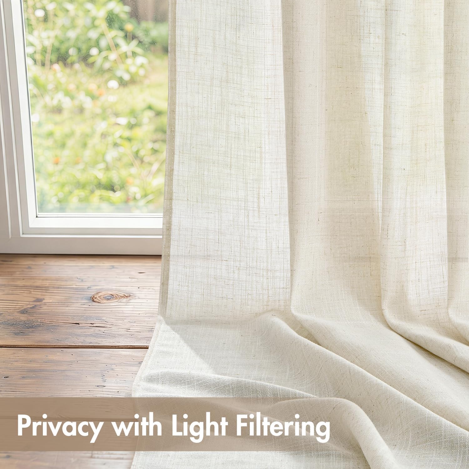 MIULEE Natural Linen Curtains 96 Inch Long 4 Panels Light Filtering Window Drapes with Rod Pocket Back Tab for Living Room Bedroom Farmhouse Decor 42" W x 96" L Inches