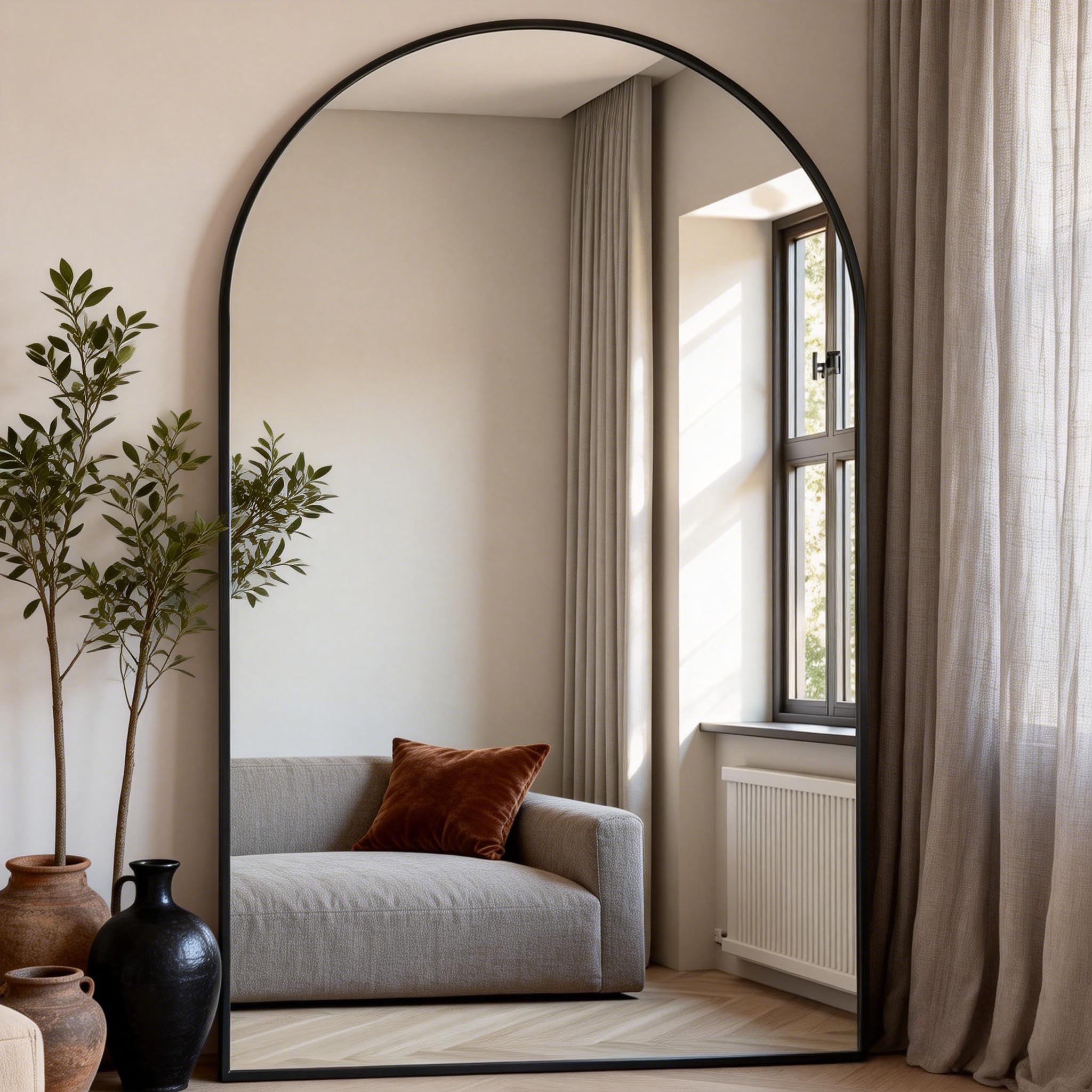 Dewfig Arched Full Length Mirror, 76"x34" Large Floor Mirror, Full Body Mirrors for Leaning or Hanging, Standing Mirrors for Bedroom, Living Room,Dressing Room, Aluminum Alloy Frame, Black