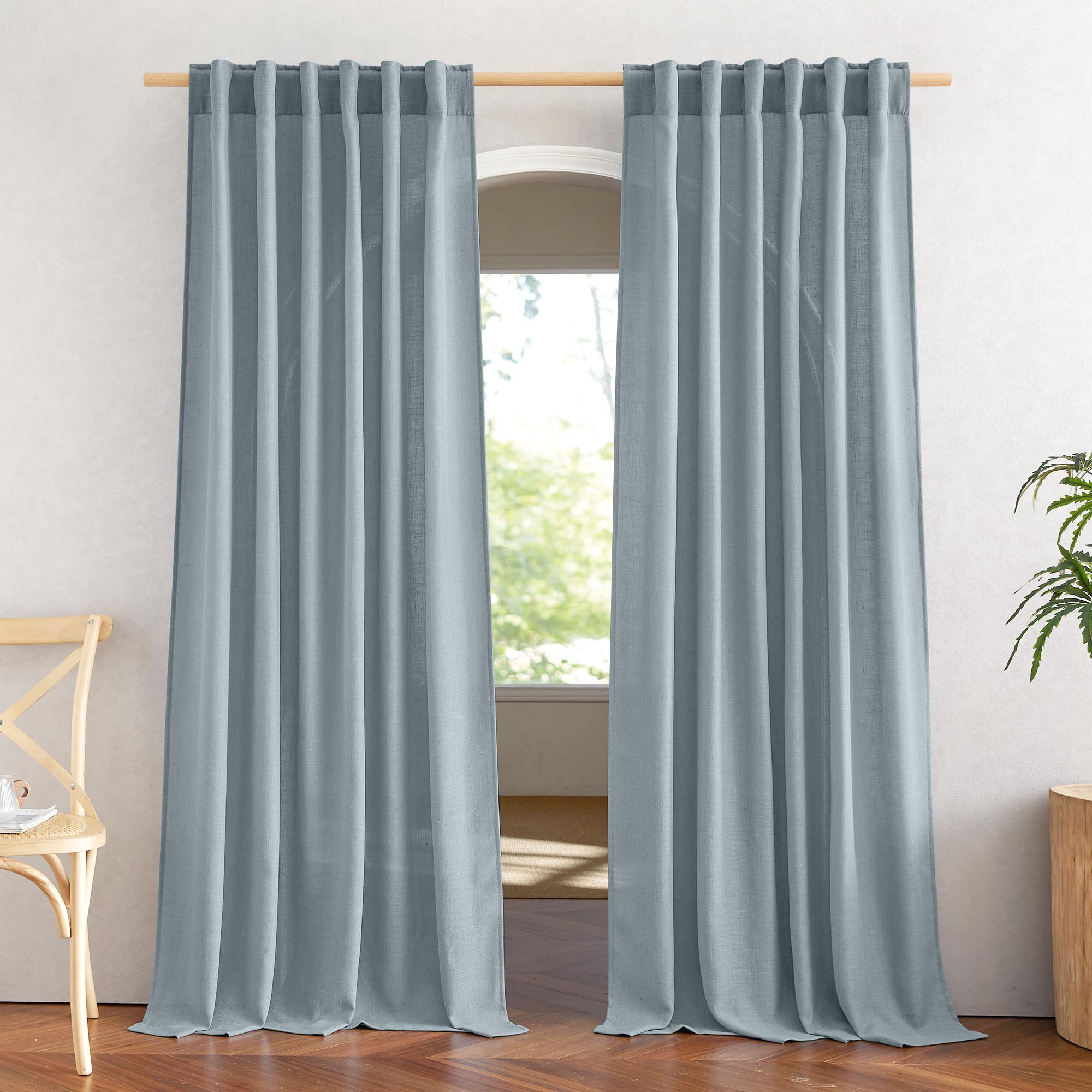 NICETOWN 120 inch Curtains Linen Blend for Bedroom, Rod Pocket & Back Tab Natural Linen Burlap Semi Sheer Window Treatments Privacy with Light Filtering for Living Room, W52 x L120, 2 Panels