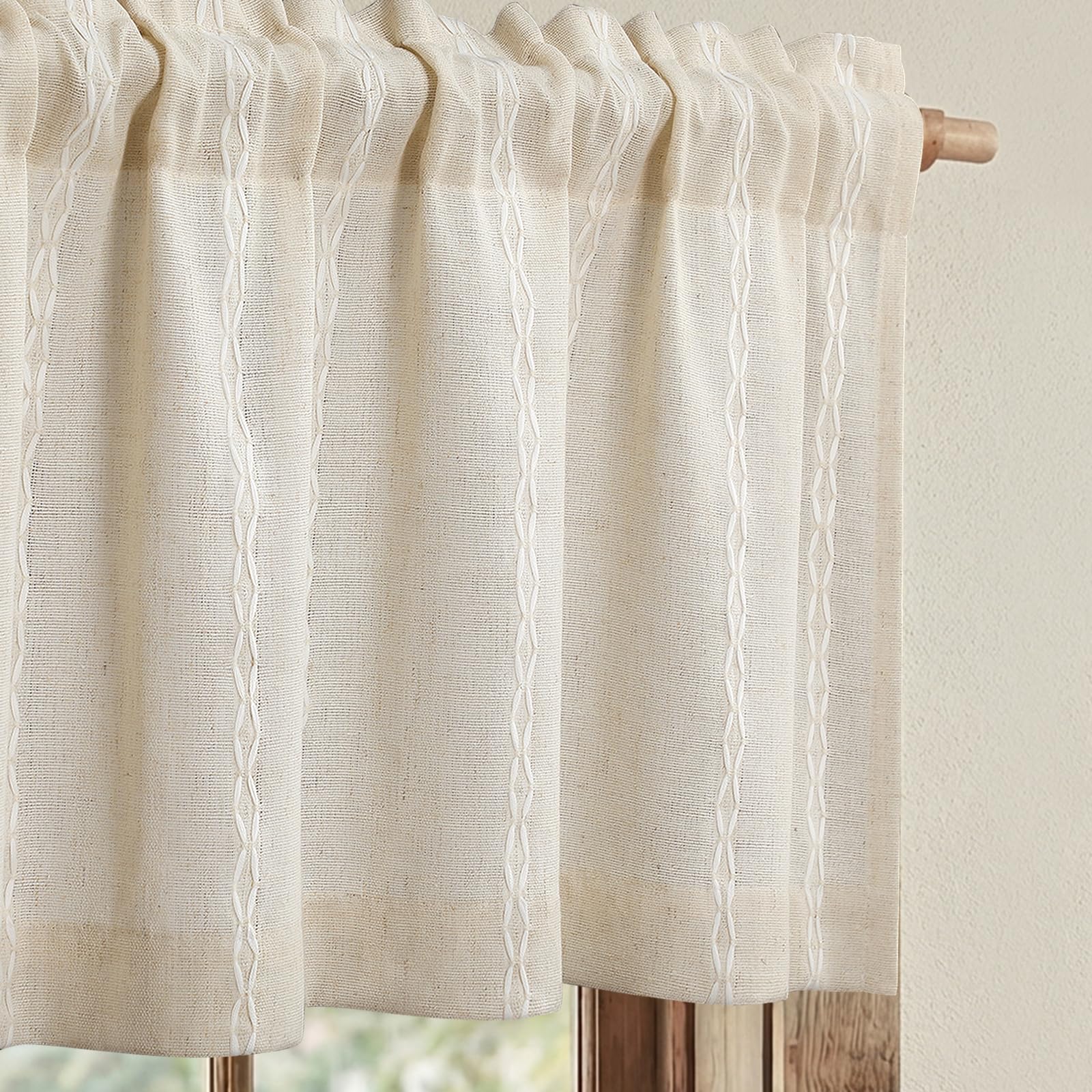 Boho Blackout Curtains 2 Panels 84 Inch for Living Room Bedroom, Beige Linen Texture Farmhouse Curtains with Tassels and Cotton Embroidery Vintage Rustic Western Rod Pocket