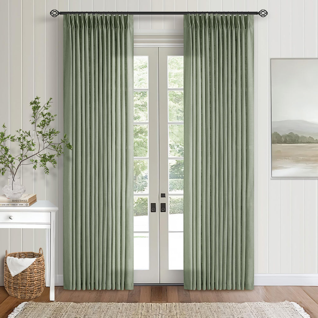Pinch Pleated Linen Curtains 108 Inches Long for Living Room 2 Panels Set Cream Ivory Flax Double Pleated Drapes Back Tab Neutral Boho Ceiling Floor 108 Inch Window Curtains Bedroom Natural Birch