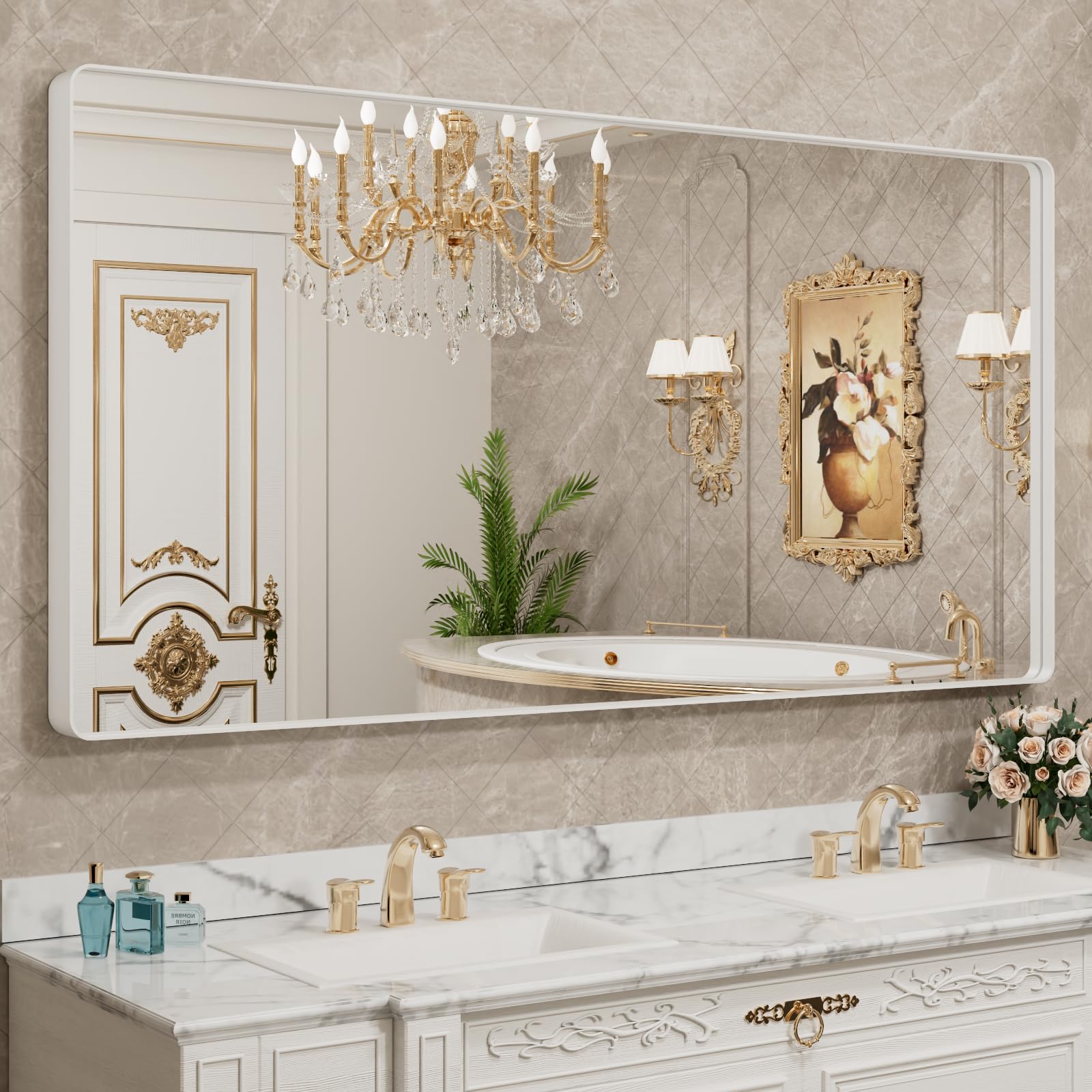 LOAAO Black Metal Framed Bathroom Mirror for Wall, 22X30 Inch Rounded Rectangle Mirror, Matte Black Bathroom Vanity Mirror Farmhouse, Anti-Rust, Hangs Horizontally or Vertically