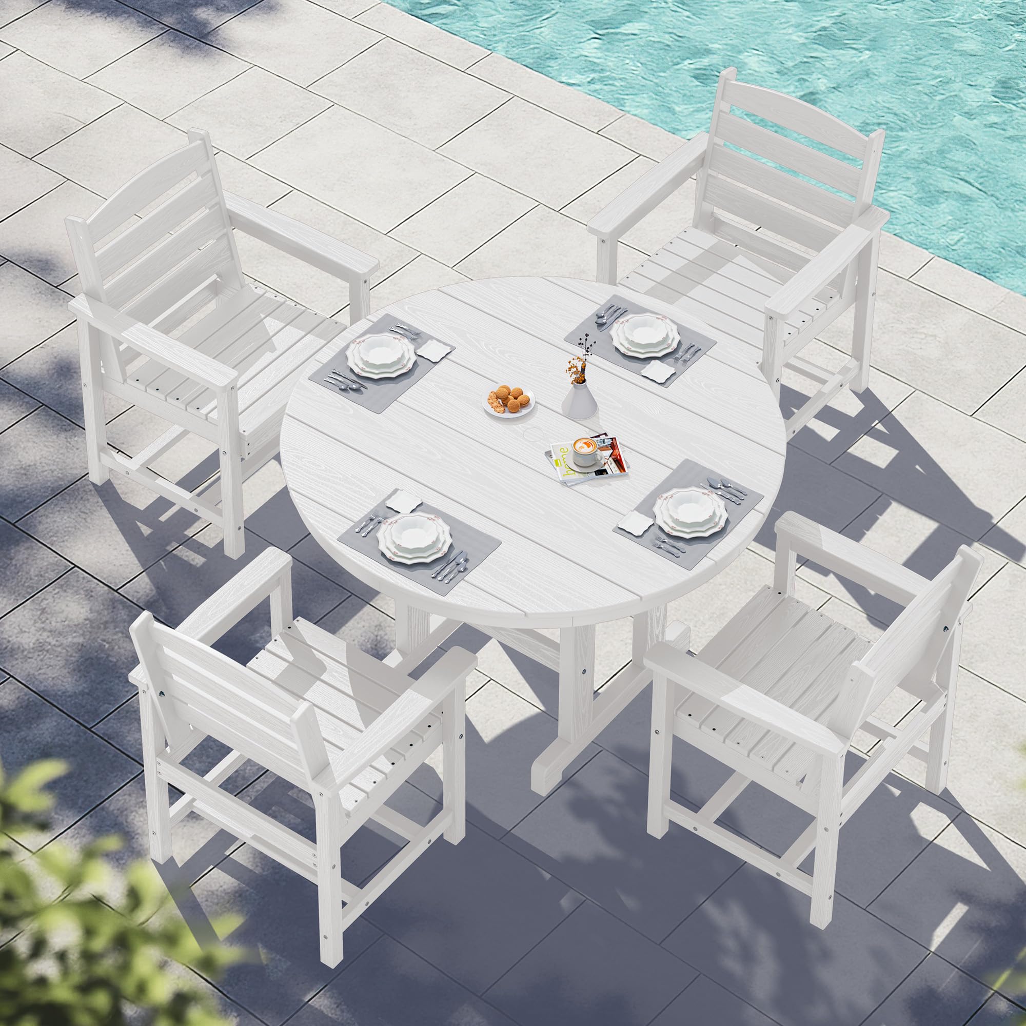 SERWALL 5-Piece Patio Dining Sets, HDPE Outdoor Table and Chairs Furniture Set, 45" Round Dining Table and 4 Dining Chairs, Gray
