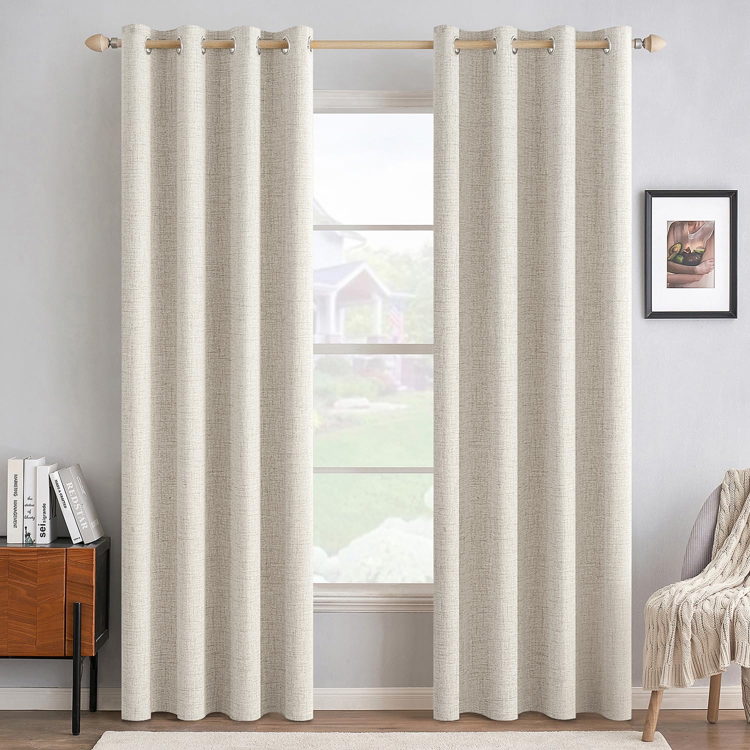 MIULEE Linen Texture Curtains for Bedroom Solid 100% Blackout Thermal Insulated Dusty Blue Curtains Grommet Room Darkening Drapes Luxury Decor for Living Room Nursery 52x84 Inch (2 Panels)