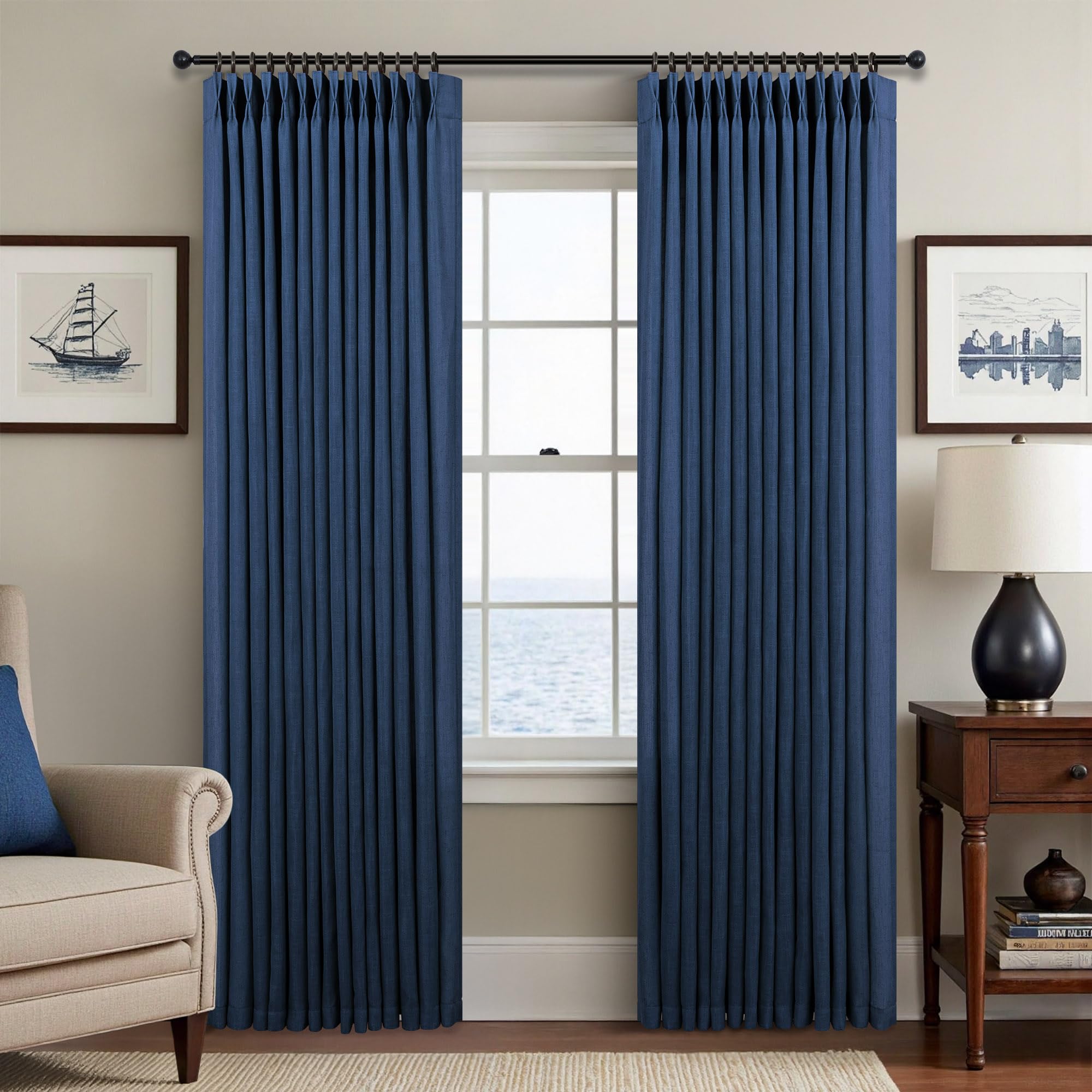 Natural Pinch Pleated Linen Cream Curtains 84 Inch Length 2 Panels for Living Room Bedroom Ivory Semi Sheer Light Filtering Modern Farmhouse Boho Neutral Rustic Long Drapes Back Tab Pleat Hooks Rings