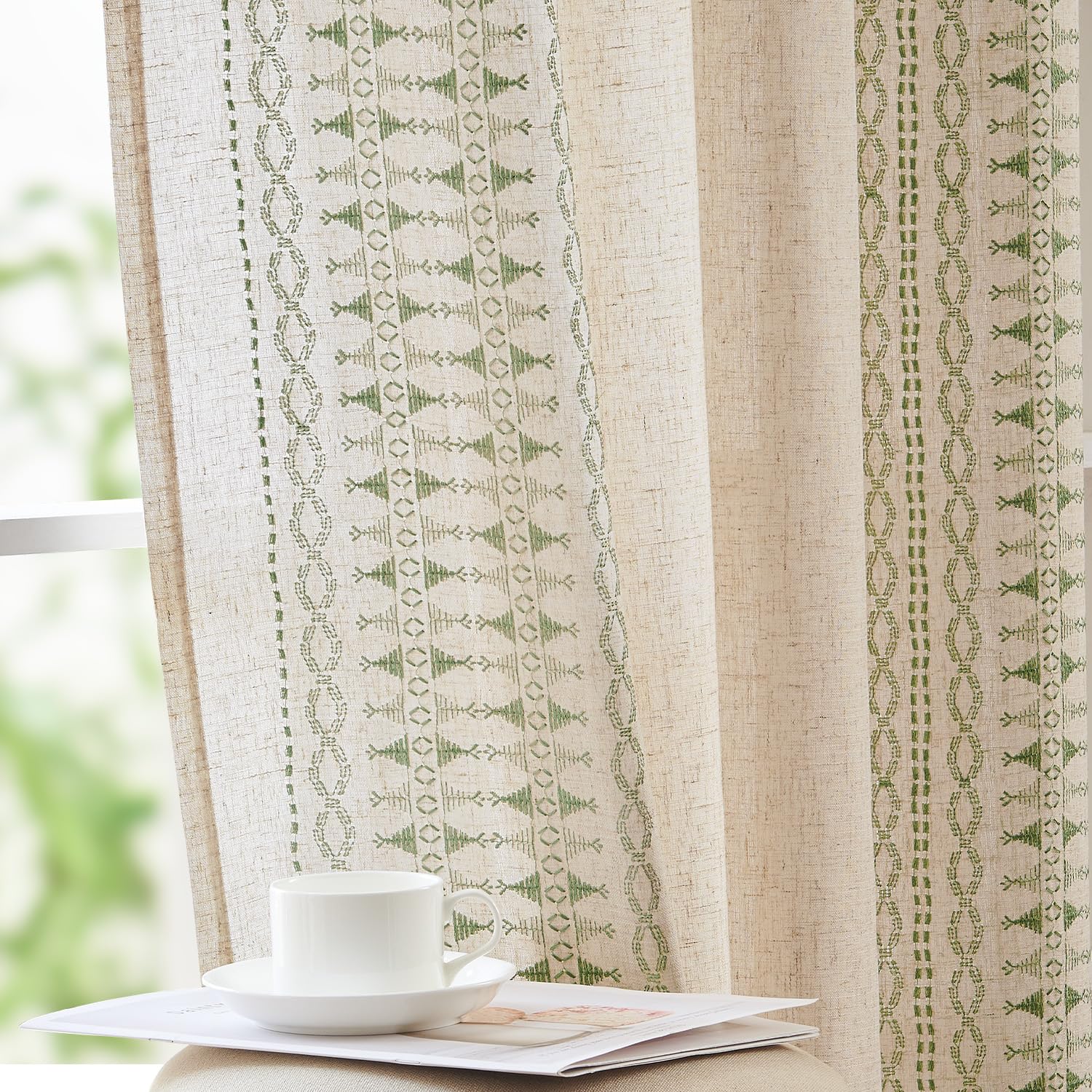 jinchan Weslie Boho Curtains for Bedroom Ivory Vintage Floral Farmhouse Curtains 84 Inches Long Linen Drapes for Living Room Embroidered Light Filtering Drapes Rod Pocket Ivory on Beige 2 Panels