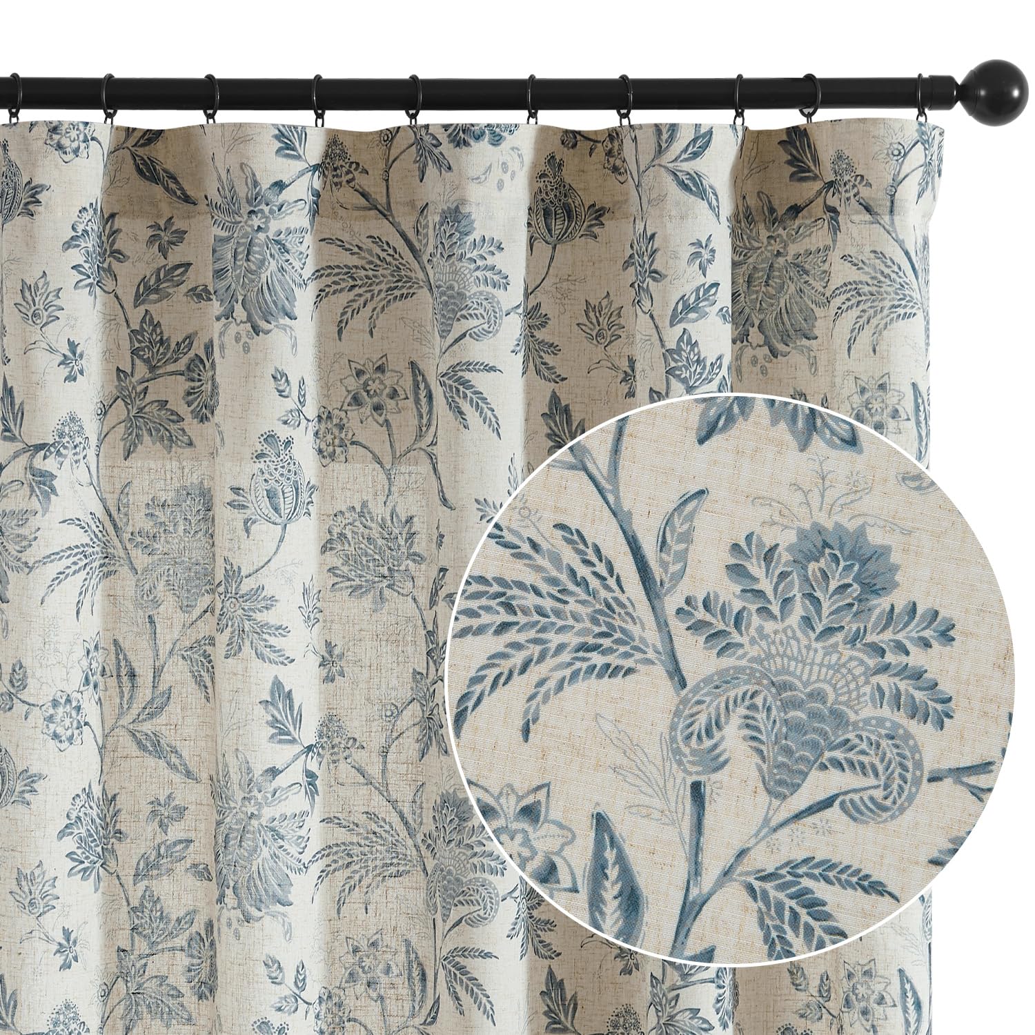 jinchan Linen Floral Curtains for Living Room with Printed Flower 84 Inches Long Light Filtering French Country Back Tab Rod Pocket Taupe Window Curtain Set Farmhouse Drapes 2 Panels Taupe