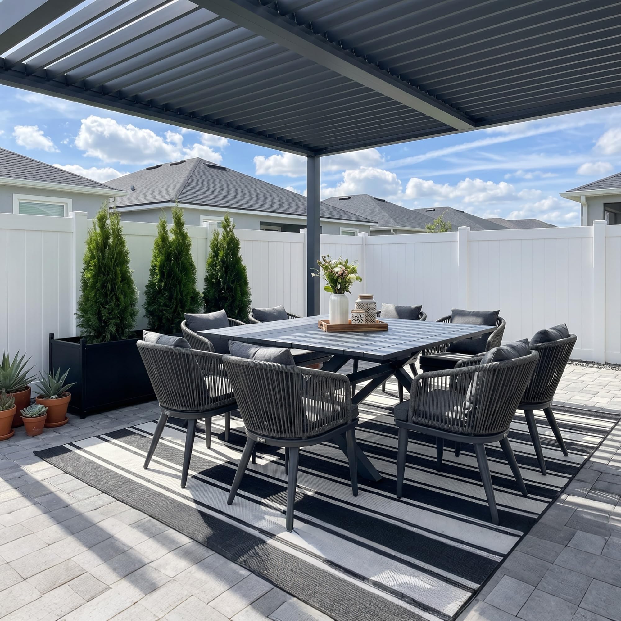PURPLE LEAF 9 Pieces Patio Dining Set Wicker Outdoor Furniture Rectangular Table and Chairs Set for Garden Deck Teak-Finish Aluminum Frame Backyard Kitchen Set, Cushions and Pillows Included