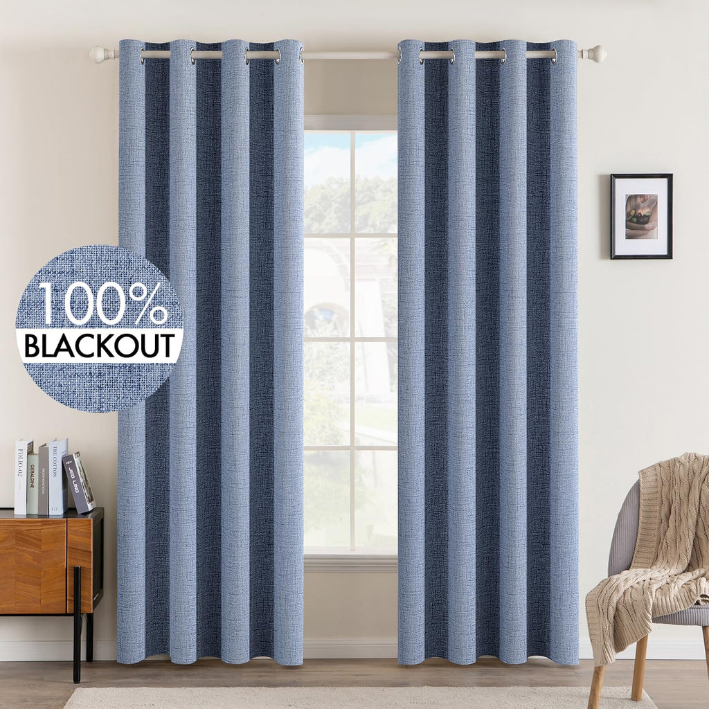 MIULEE 100% Blackout Linen Textured Curtains for Bedroom Solid Thermal Insulated Natural Beige Grommet Room Darkening Curtains & Drapes Luxury Decor for Living Room Nursery 52 x 96 Inch (2 Panels)