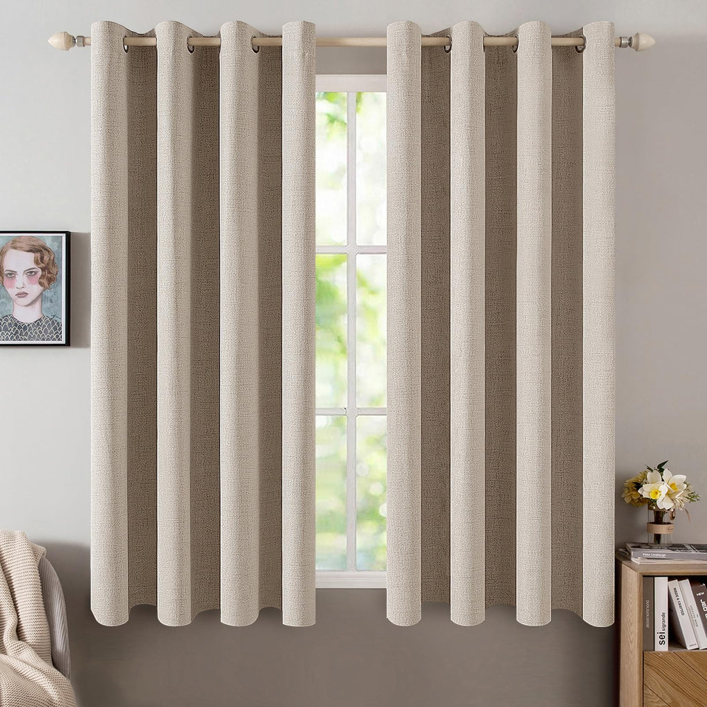 MIULEE Linen Texture Curtains for Bedroom Solid 100% Blackout Thermal Insulated Dusty Blue Curtains Grommet Room Darkening Drapes Luxury Decor for Living Room Nursery 52x84 Inch (2 Panels)