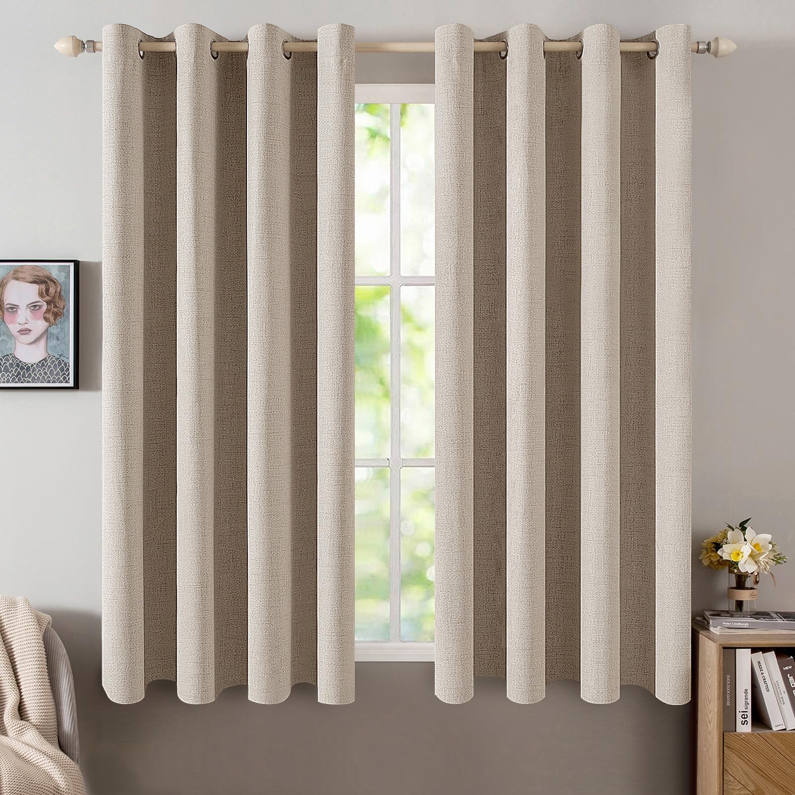 MIULEE Linen Texture Curtains for Bedroom Solid 100% Blackout Thermal Insulated Dusty Blue Curtains Grommet Room Darkening Drapes Luxury Decor for Living Room Nursery 52x84 Inch (2 Panels)