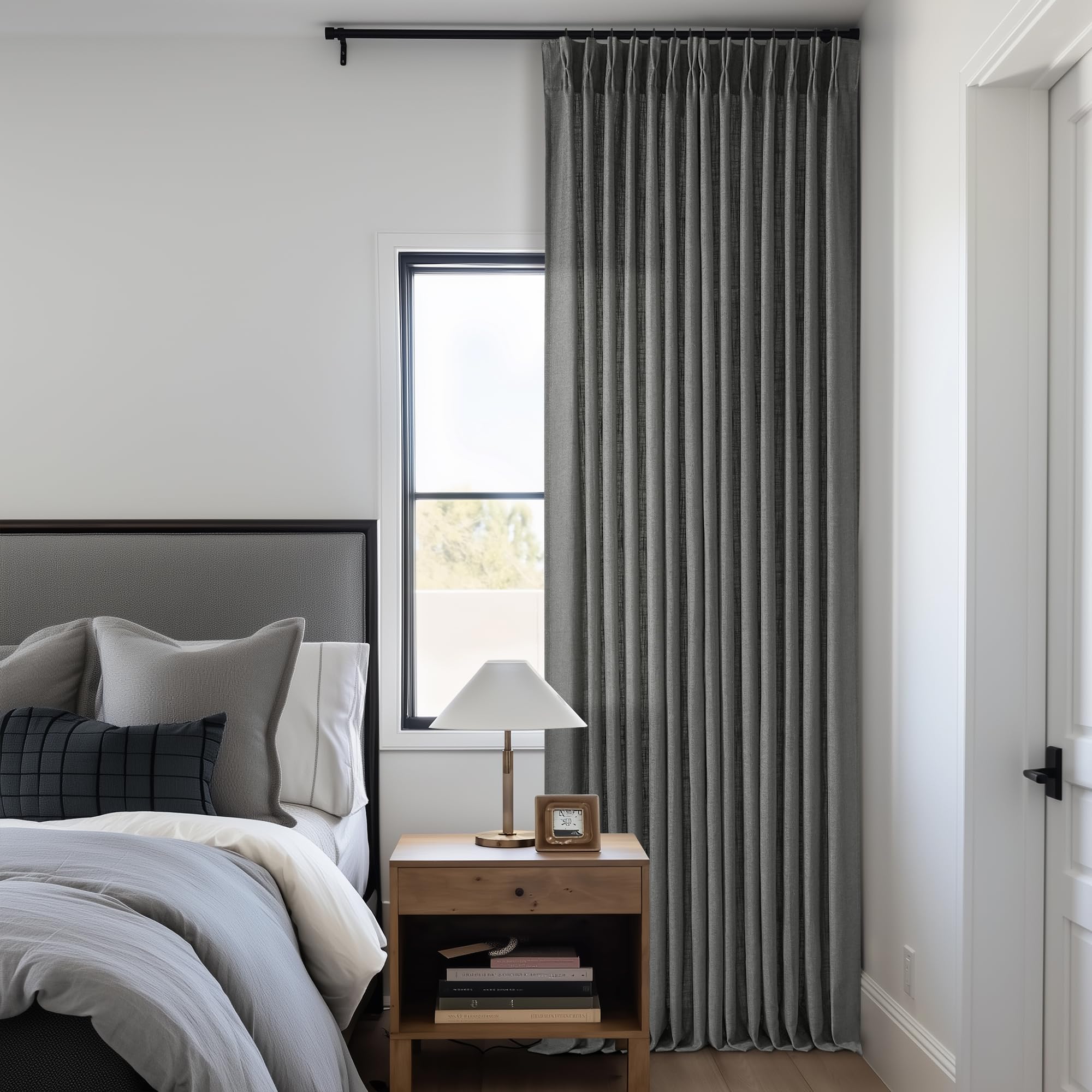 Pinch Pleated Linen Curtains 108 Inches Long for Living Room 2 Panels Set Cream Ivory Flax Double Pleated Drapes Back Tab Neutral Boho Ceiling Floor 108 Inch Window Curtains Bedroom Natural Birch