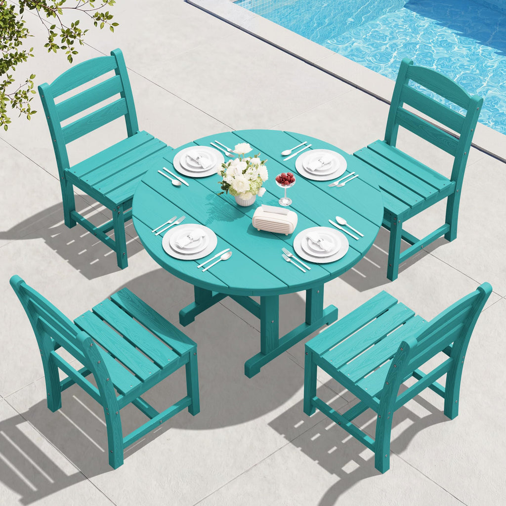 SERWALL 5-Piece Patio Dining Sets, HDPE Outdoor Table and Chairs Furniture Set, 45" Round Dining Table and 4 Dining Chairs, Gray
