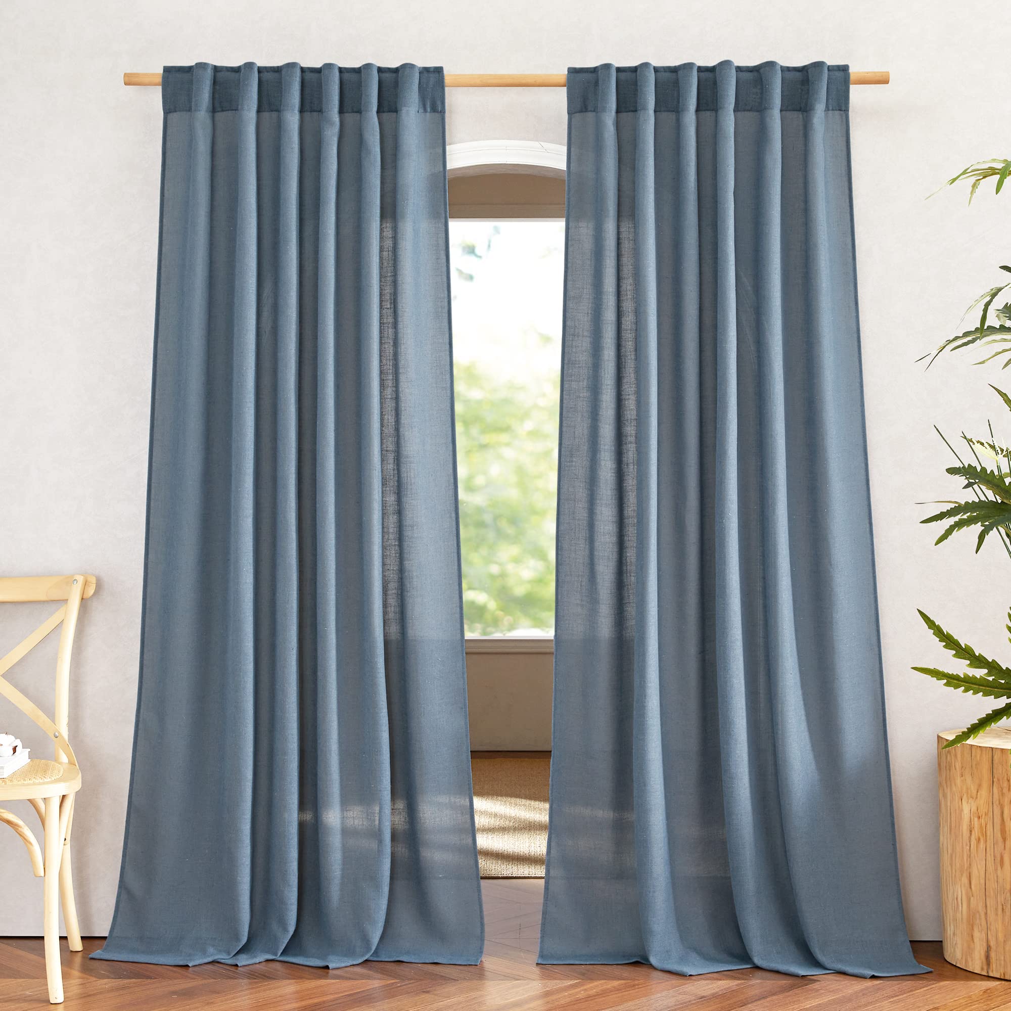 NICETOWN 120 inch Curtains Linen Blend for Bedroom, Rod Pocket & Back Tab Natural Linen Burlap Semi Sheer Window Treatments Privacy with Light Filtering for Living Room, W52 x L120, 2 Panels