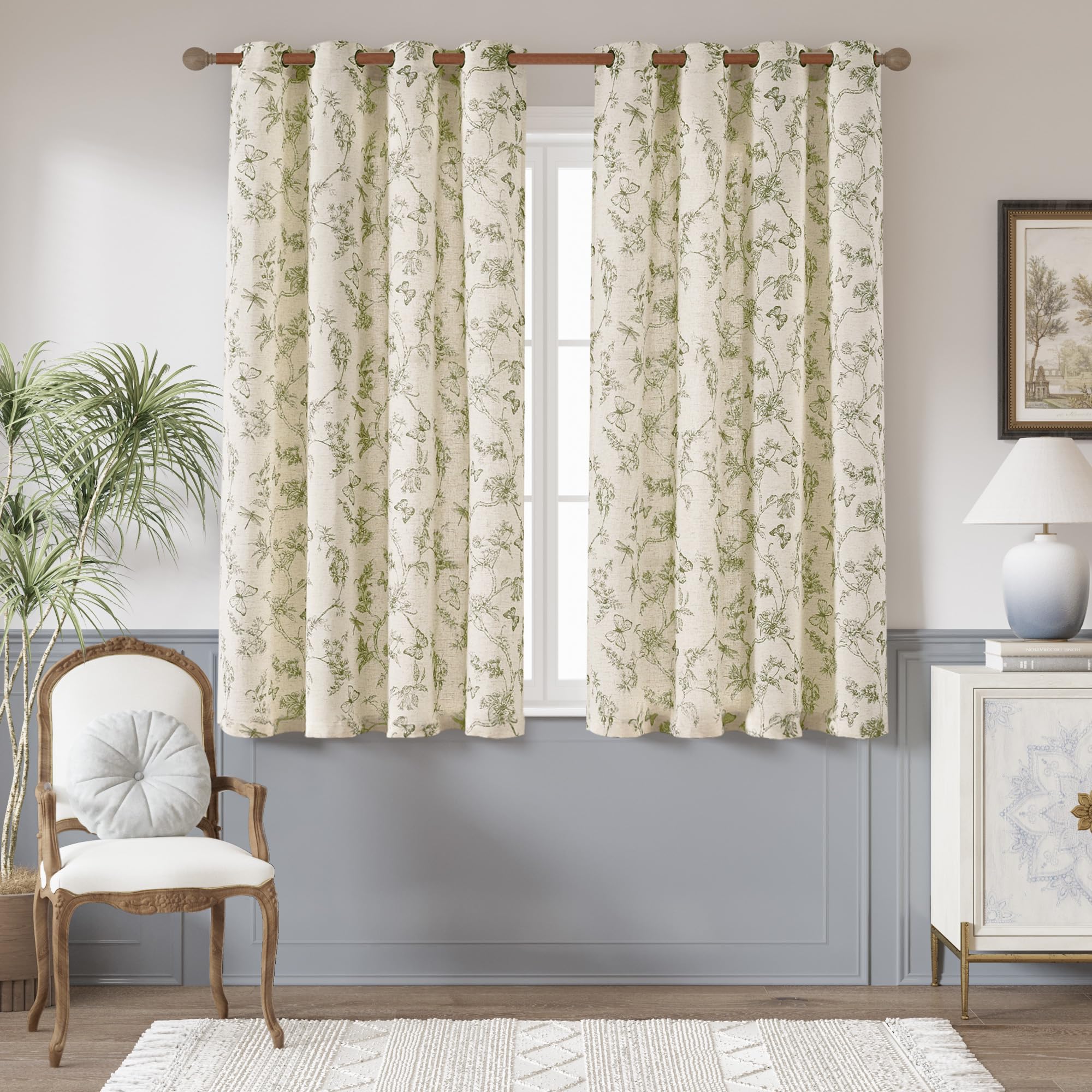 jinchan Linen Floral Curtains for Living Room with Printed Flower 84 Inches Long Light Filtering French Country Back Tab Rod Pocket Taupe Window Curtain Set Farmhouse Drapes 2 Panels Taupe