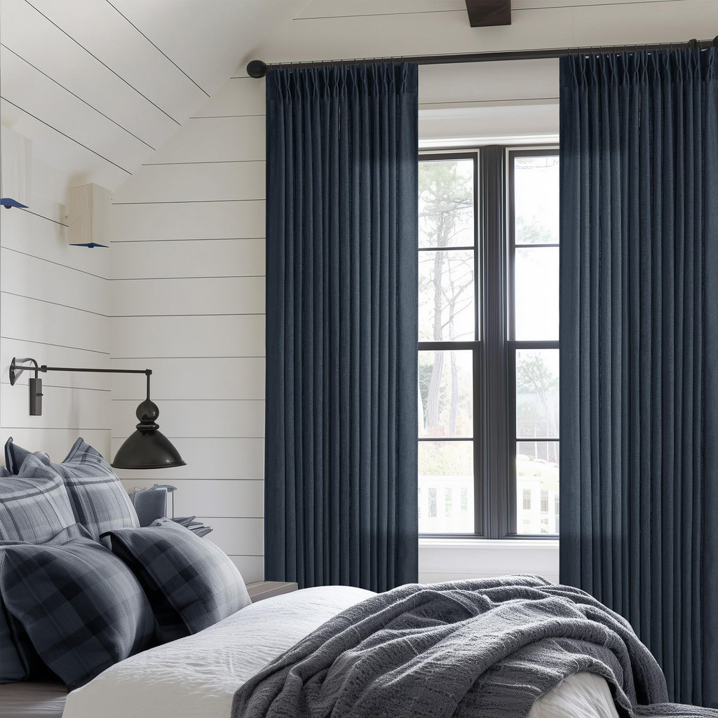 Pinch Pleated Linen Curtains 108 Inches Long for Living Room 2 Panels Set Cream Ivory Flax Double Pleated Drapes Back Tab Neutral Boho Ceiling Floor 108 Inch Window Curtains Bedroom Natural Birch