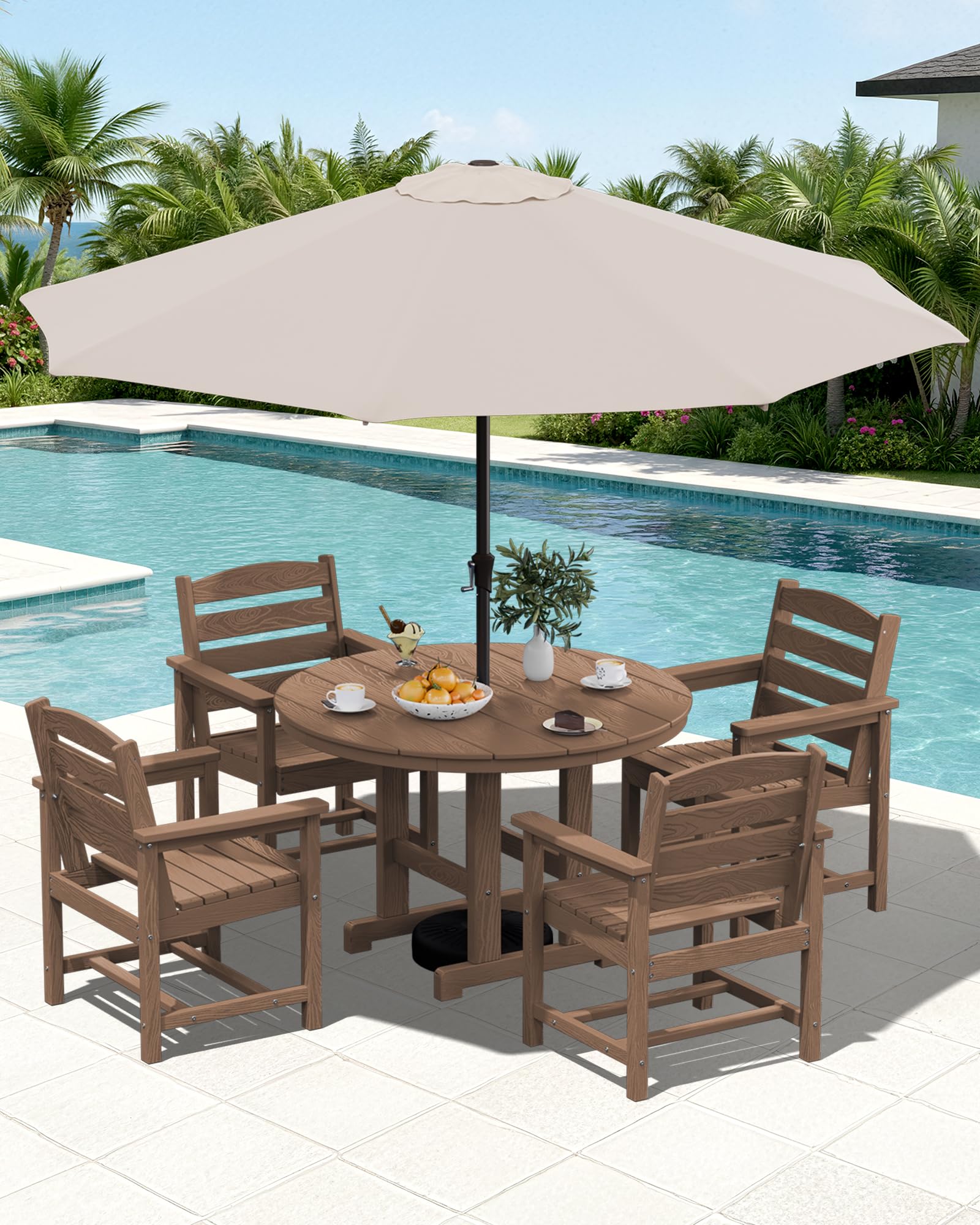 SERWALL 5-Piece Patio Dining Sets, HDPE Outdoor Table and Chairs Furniture Set, 45" Round Dining Table and 4 Dining Chairs, Gray