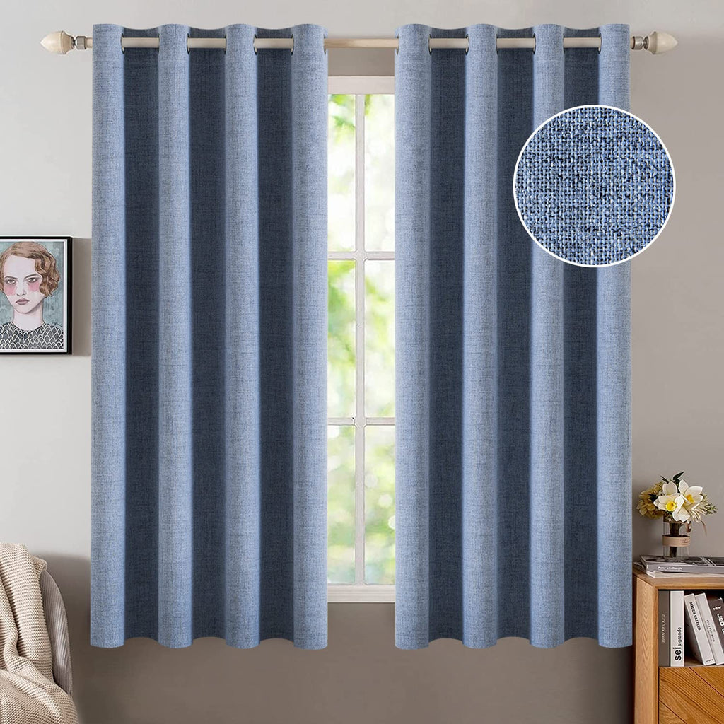 MIULEE 100% Blackout Linen Textured Curtains for Bedroom Solid Thermal Insulated Natural Beige Grommet Room Darkening Curtains & Drapes Luxury Decor for Living Room Nursery 52 x 96 Inch (2 Panels)