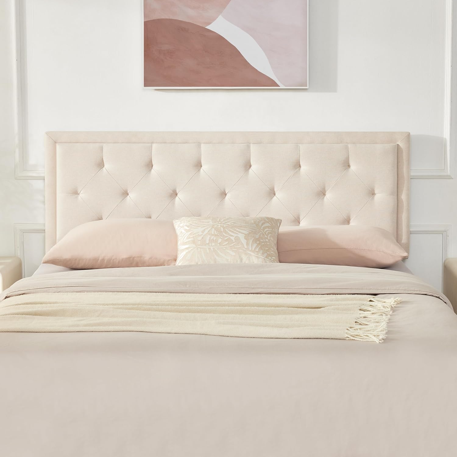 Howjoe Upholstered Queen Headboard Only, Tufted Headboard Queen Size, Solid Wood Height Adjustable Modern Head Boards with Durable Metal Legs from 37" to 51", Linen Dorm Bed Headboards Only, Beige