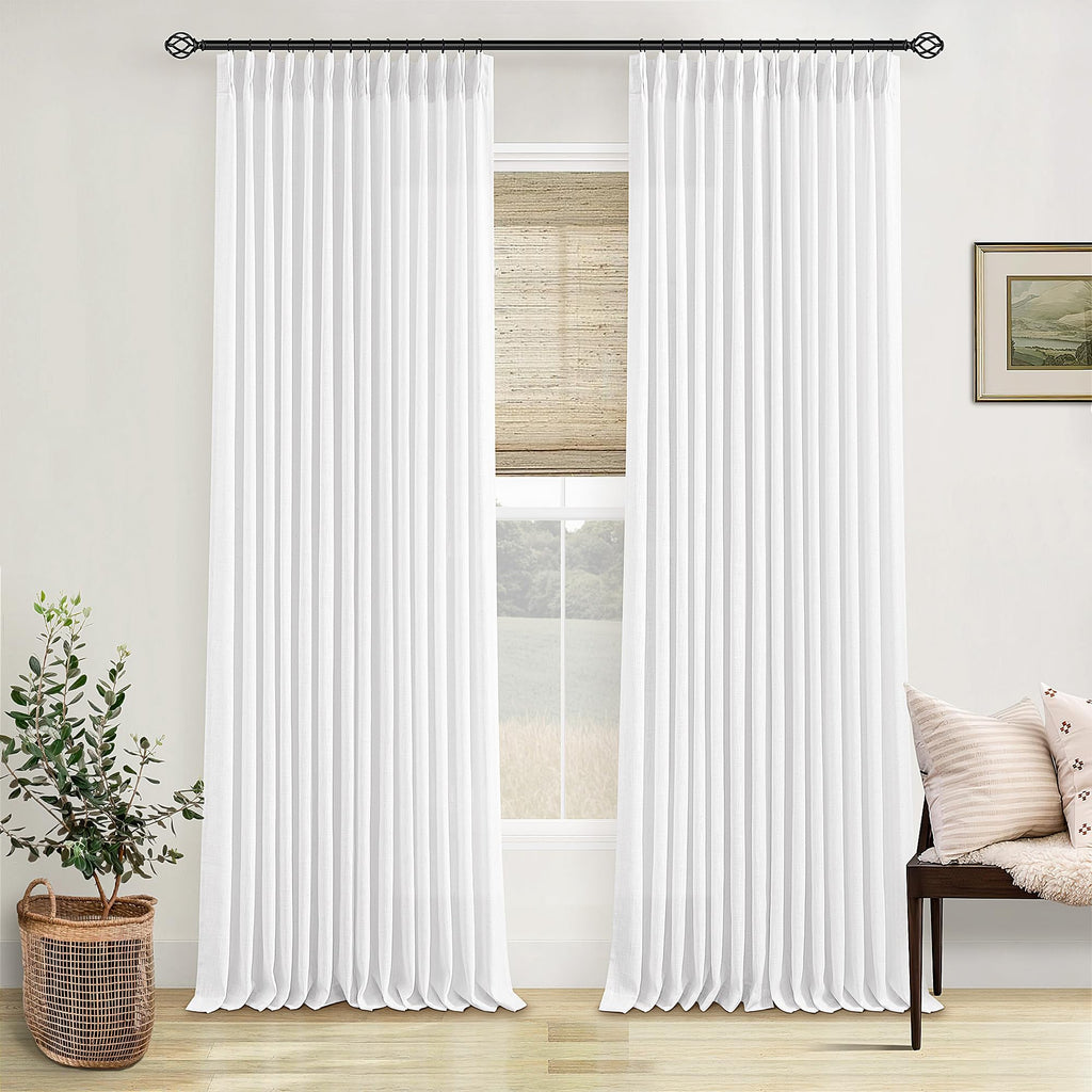 Pinch Pleated Linen Curtains 108 Inches Long for Living Room 2 Panels Set Cream Ivory Flax Double Pleated Drapes Back Tab Neutral Boho Ceiling Floor 108 Inch Window Curtains Bedroom Natural Birch