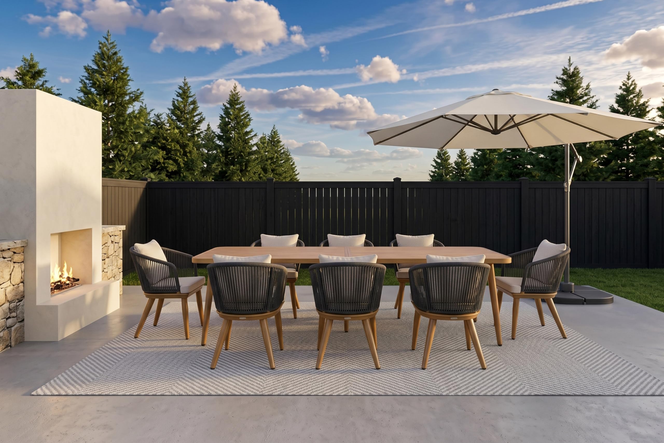 PURPLE LEAF 9 Pieces Patio Dining Set Wicker Outdoor Furniture Rectangular Table and Chairs Set for Garden Deck Teak-Finish Aluminum Frame Backyard Kitchen Set, Cushions and Pillows Included