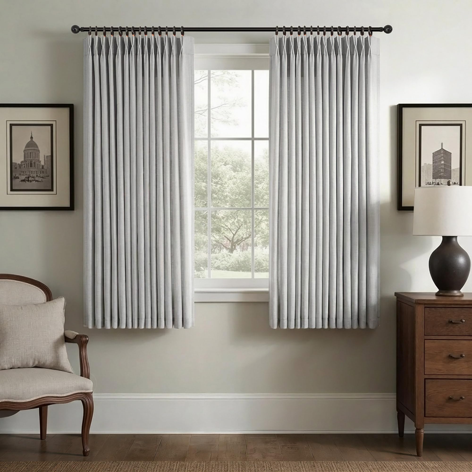 Natural Pinch Pleated Linen Cream Curtains 84 Inch Length 2 Panels for Living Room Bedroom Ivory Semi Sheer Light Filtering Modern Farmhouse Boho Neutral Rustic Long Drapes Back Tab Pleat Hooks Rings