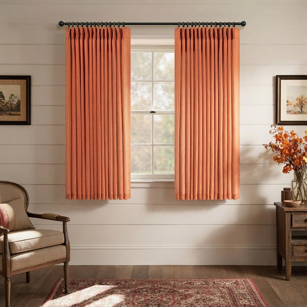 Natural Pinch Pleated Linen Cream Curtains 84 Inch Length 2 Panels for Living Room Bedroom Ivory Semi Sheer Light Filtering Modern Farmhouse Boho Neutral Rustic Long Drapes Back Tab Pleat Hooks Rings