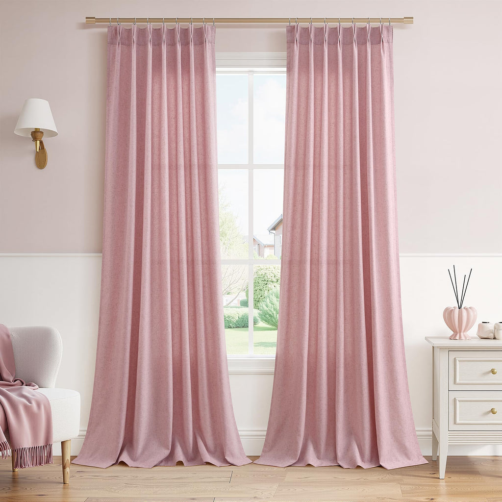 Extra Long Linen Curtains 108 Inch for Living Room Cream Pinch Pleated 9 FT Drapes Semi Sheer Ceiling to Floor Curtain for Bedroom Back Tab Flax Neutral Boho Decor Window, Natural Beige Ivory 2 Panels