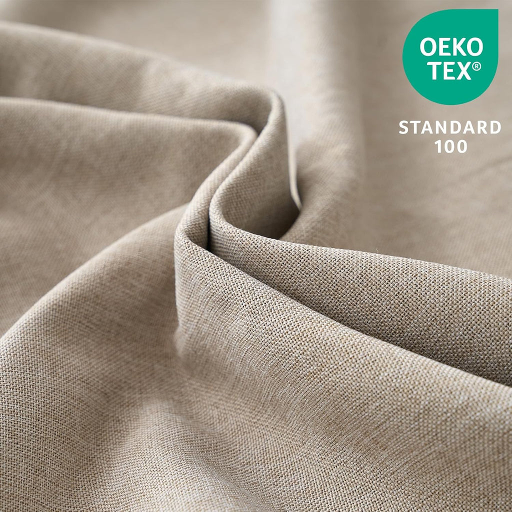 2-Panel Beige Linen-Effect Blackout Curtains, 52"W×96"L, Thermal Lined Polyester Drapes for Living Room & Bedroom