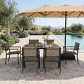 Aoxun 7-Piece Patio Table and Chairs Set for 6, All Weather Outdoor Dining Set with 6 Textilene Chairs and 1 Rectangular Metal Table, Patio Dining Sets for Backyard, Garden and Poolside, Brown