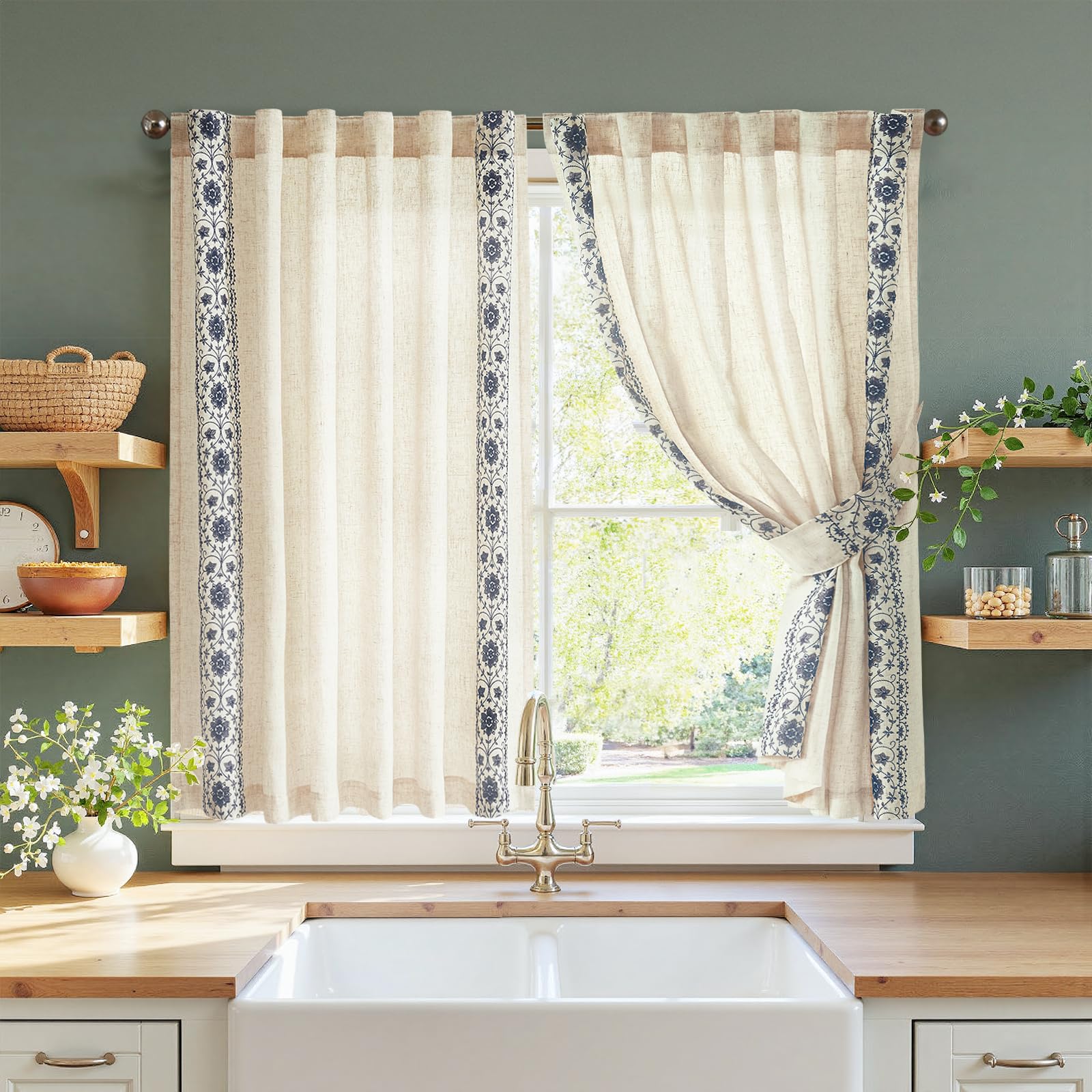 jinchan Weslie Boho Curtains for Bedroom Ivory Vintage Floral Farmhouse Curtains 84 Inches Long Linen Drapes for Living Room Embroidered Light Filtering Drapes Rod Pocket Ivory on Beige 2 Panels