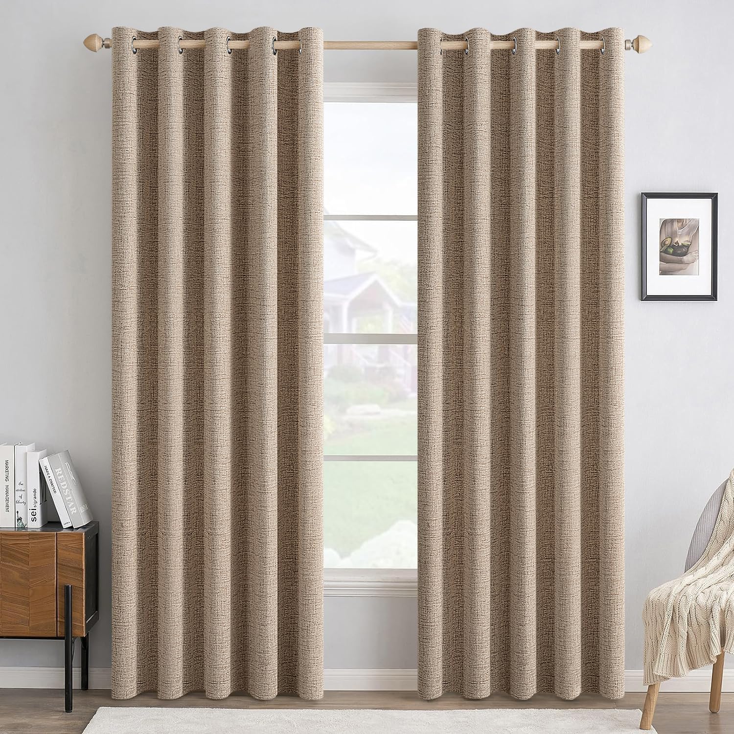 MIULEE Linen Texture Curtains for Bedroom Solid 100% Blackout Thermal Insulated Dusty Blue Curtains Grommet Room Darkening Drapes Luxury Decor for Living Room Nursery 52x84 Inch (2 Panels)