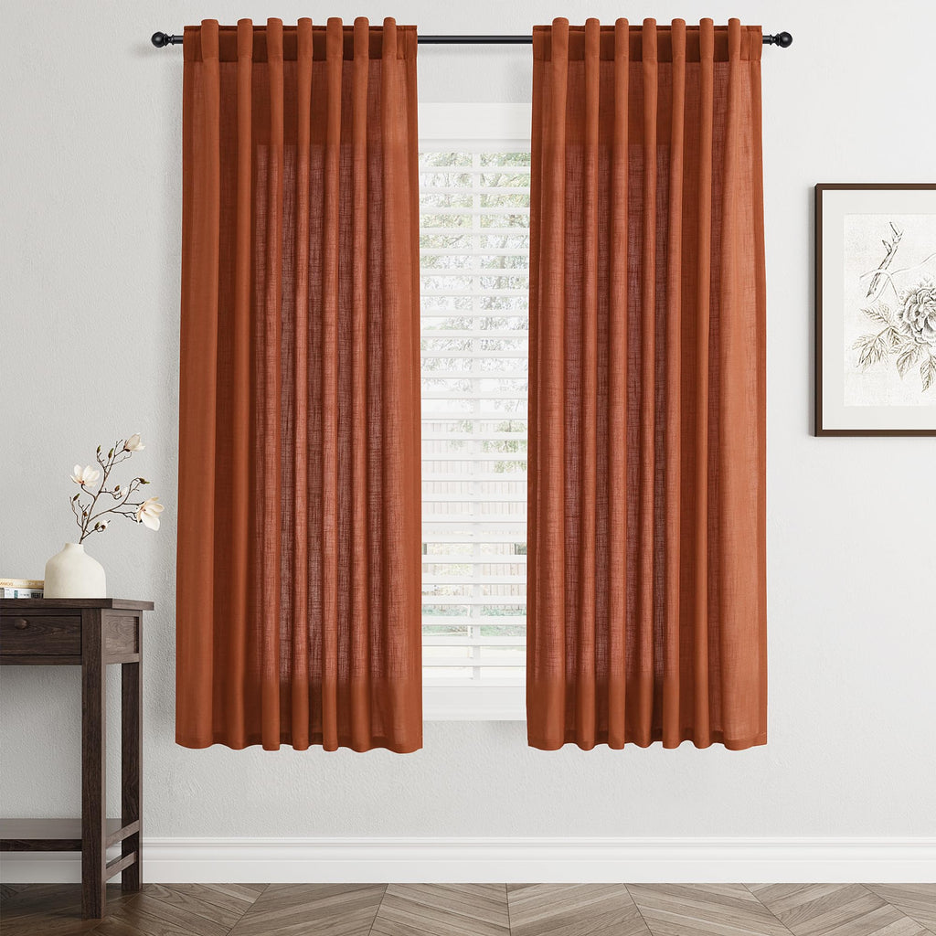Flax Linen Beige Curtains 96 inches Long 2 Panel for Living Room Back Tab Pocket Drapes Semi Sheer Privacy Khaki Window Curtain Country Rustic Farmhouse Cloth Curtain for Dinning Room Tan