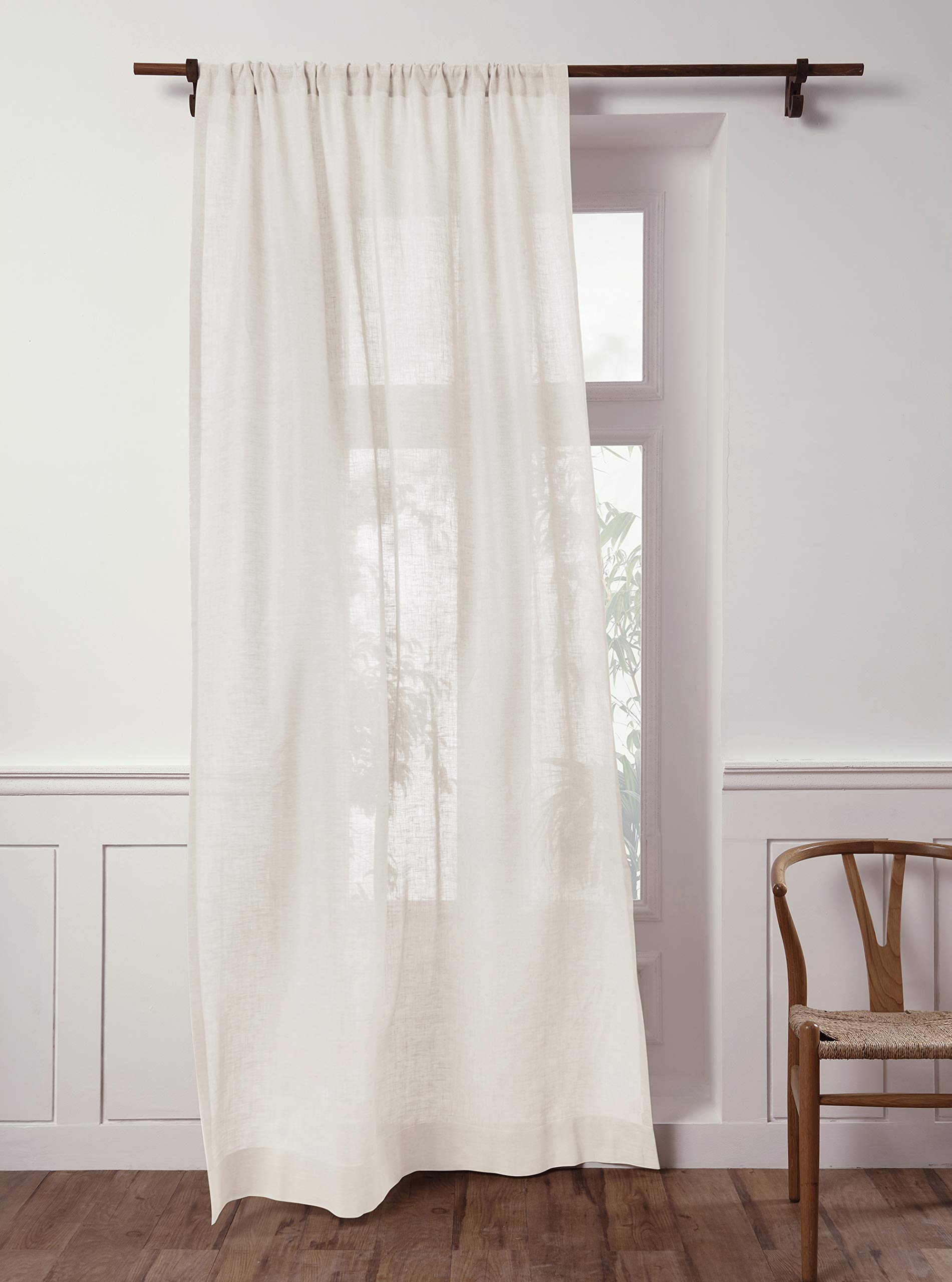 Solino Home Light Natural Linen Sheer Curtain 84 Inch - 100% Pure Linen European Flax Window Treatment Panel 52 x 84 Inch - Light Filtering Rod Pocket Curtain for Living Room, Bedroom - 1 Panel