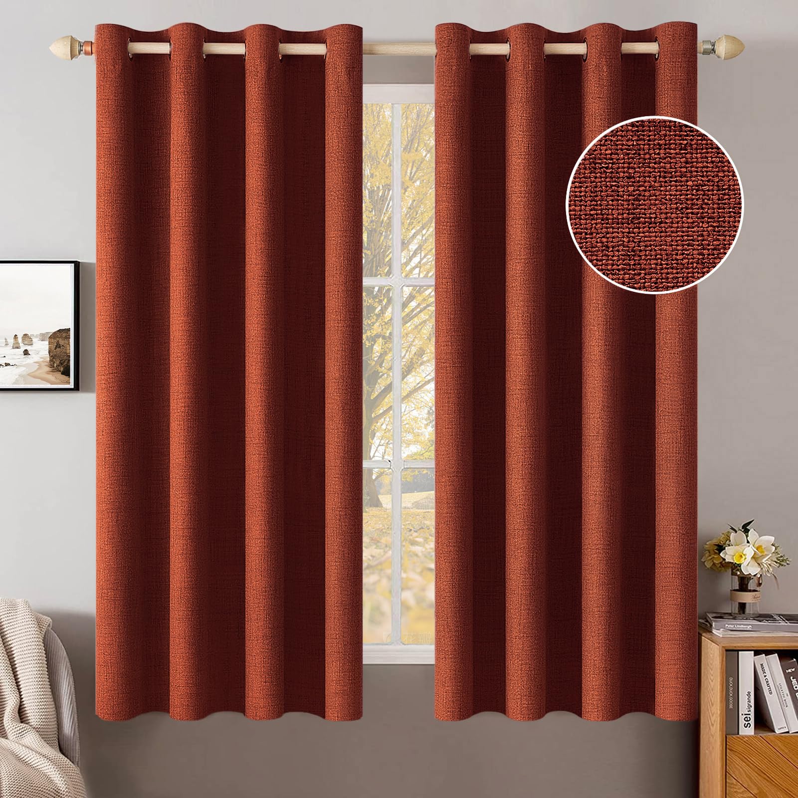 MIULEE Linen Texture Curtains for Bedroom Solid 100% Blackout Thermal Insulated Dusty Blue Curtains Grommet Room Darkening Drapes Luxury Decor for Living Room Nursery 52x84 Inch (2 Panels)
