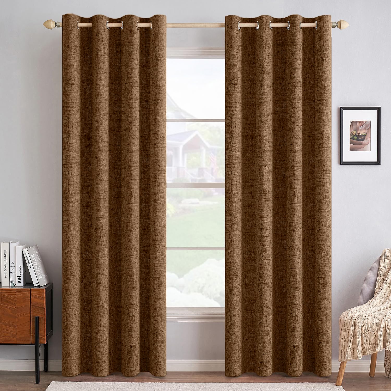 MIULEE Linen Texture Curtains for Bedroom Solid 100% Blackout Thermal Insulated Dusty Blue Curtains Grommet Room Darkening Drapes Luxury Decor for Living Room Nursery 52x84 Inch (2 Panels)