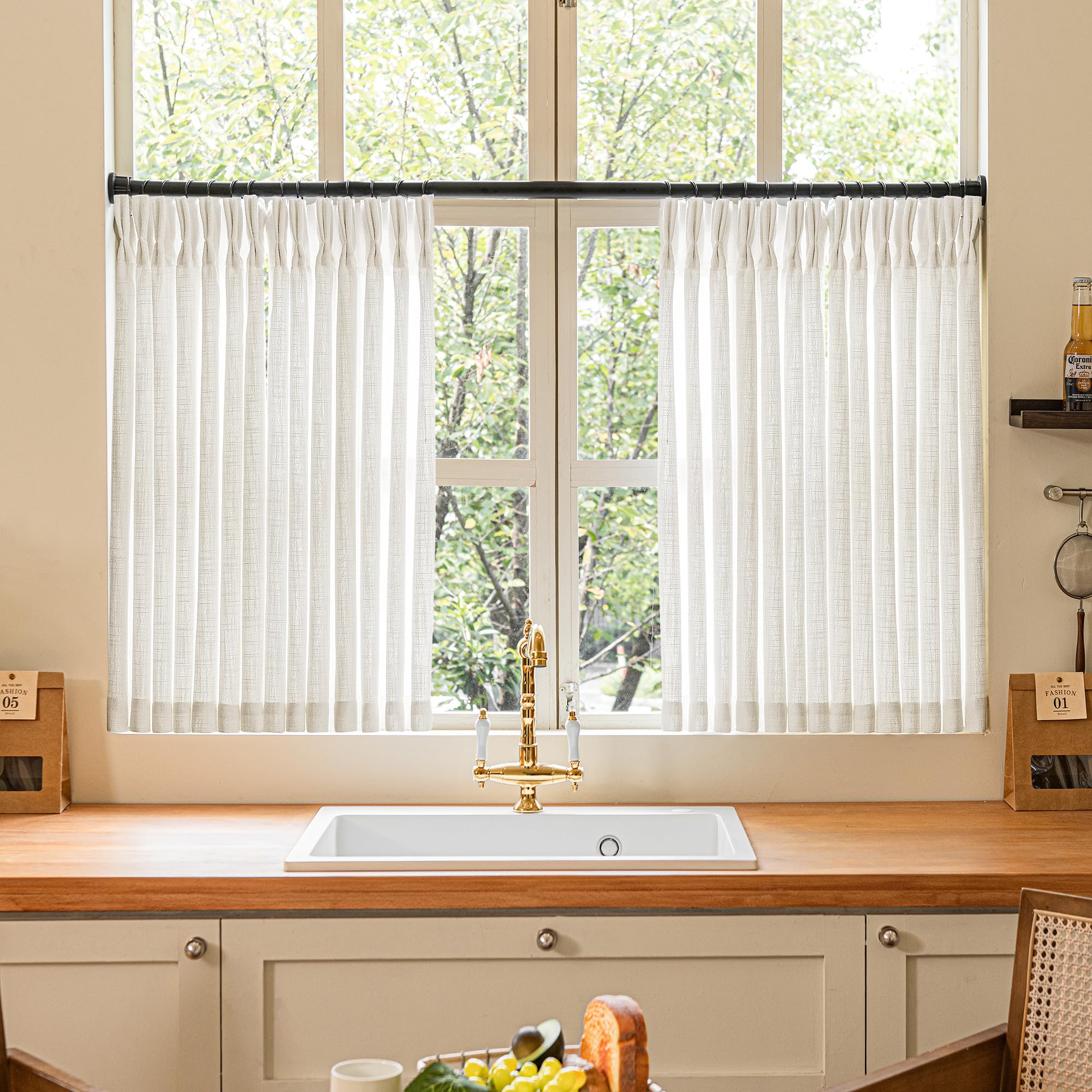 Pinch Pleated Linen Curtains 108 Inches Long for Living Room 2 Panels Set Cream Ivory Flax Double Pleated Drapes Back Tab Neutral Boho Ceiling Floor 108 Inch Window Curtains Bedroom Natural Birch
