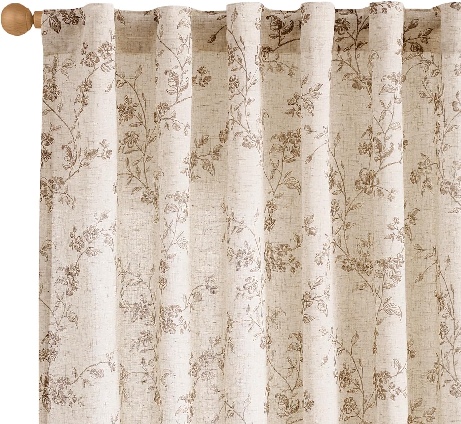 jinchan Linen Floral Curtains for Living Room 96 Inch Length Taupe Printed Curtains Back Tab French Country Farmhouse Flower Patterned Drapes Bedroom Window Curtain Set 2 Panels