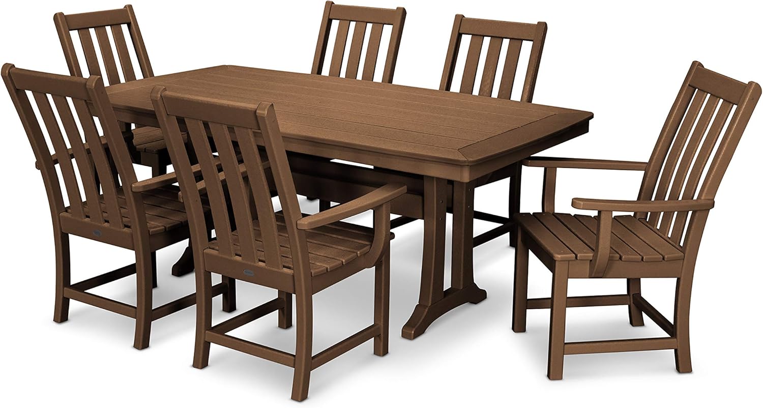 Polywood Vineyard 7-Piece Outdoor Dining Set - Slate Grey HDPE Composite Patio Furniture Set with Table and 6 Chairs for Deck, Garden, Backyard