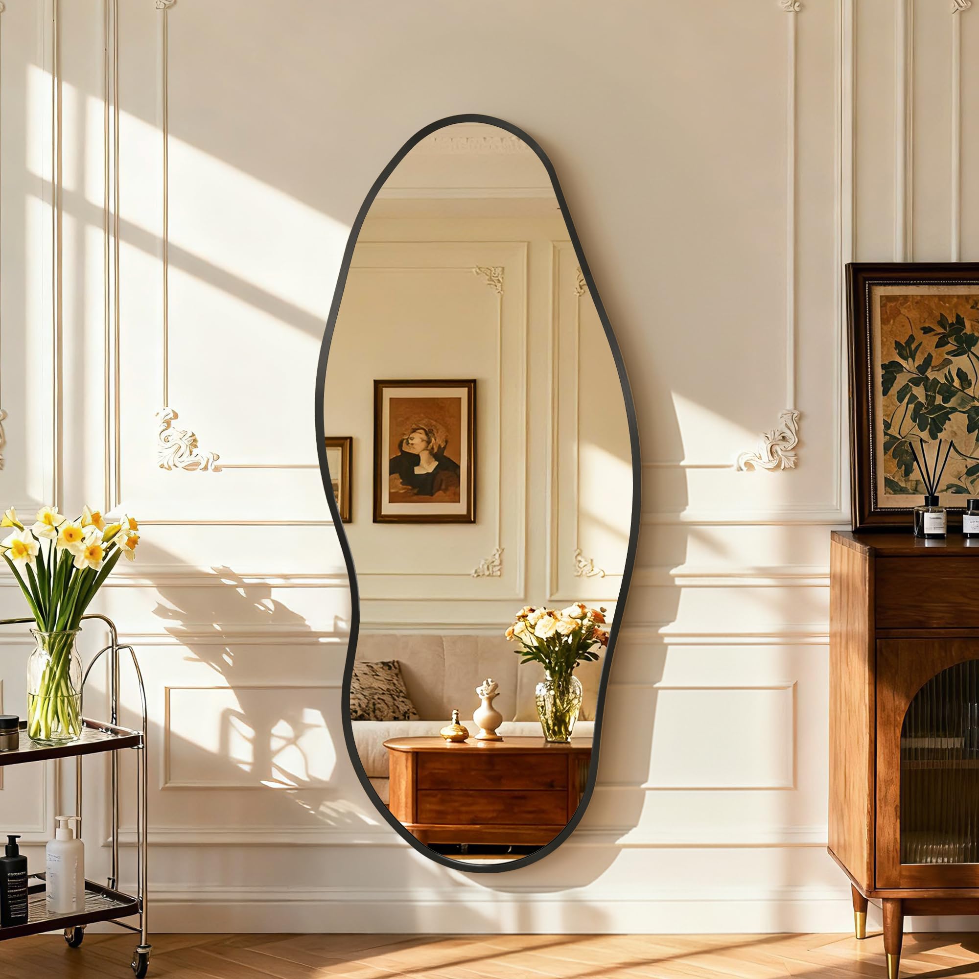 Dorlicecass 22"×36" Gold Aluminum Framed Irregular Asymmetrical Decor Wall Mirror for Bathroom Bedroom Entryway