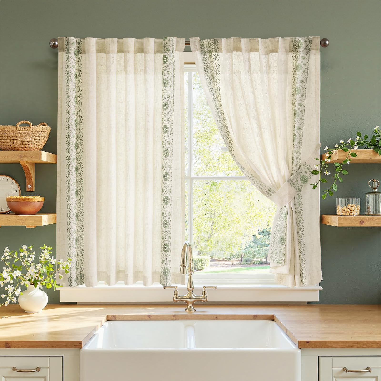 jinchan Weslie Boho Curtains for Bedroom Ivory Vintage Floral Farmhouse Curtains 84 Inches Long Linen Drapes for Living Room Embroidered Light Filtering Drapes Rod Pocket Ivory on Beige 2 Panels