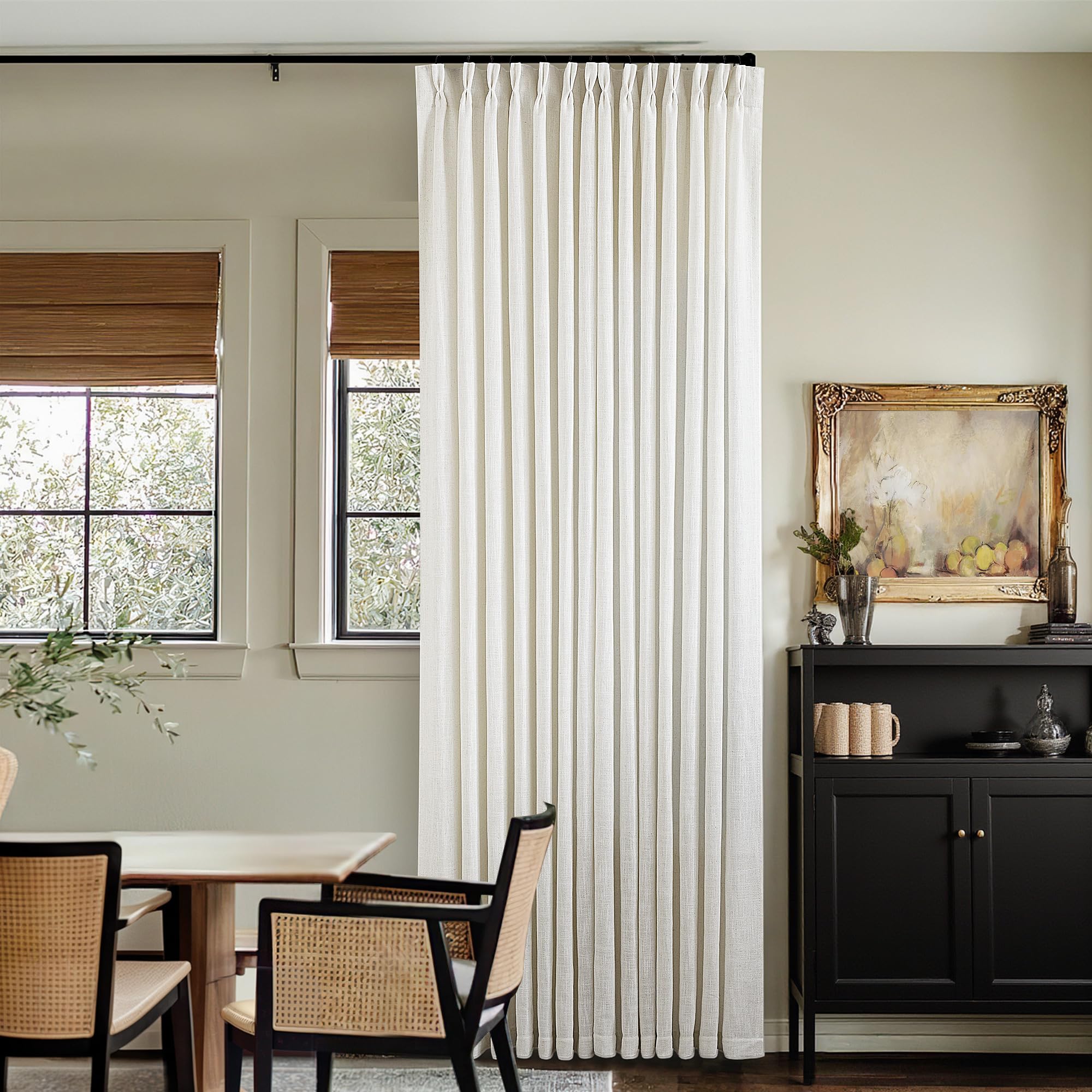 Pinch Pleated Linen Curtains 108 Inches Long for Living Room 2 Panels Set Cream Ivory Flax Double Pleated Drapes Back Tab Neutral Boho Ceiling Floor 108 Inch Window Curtains Bedroom Natural Birch
